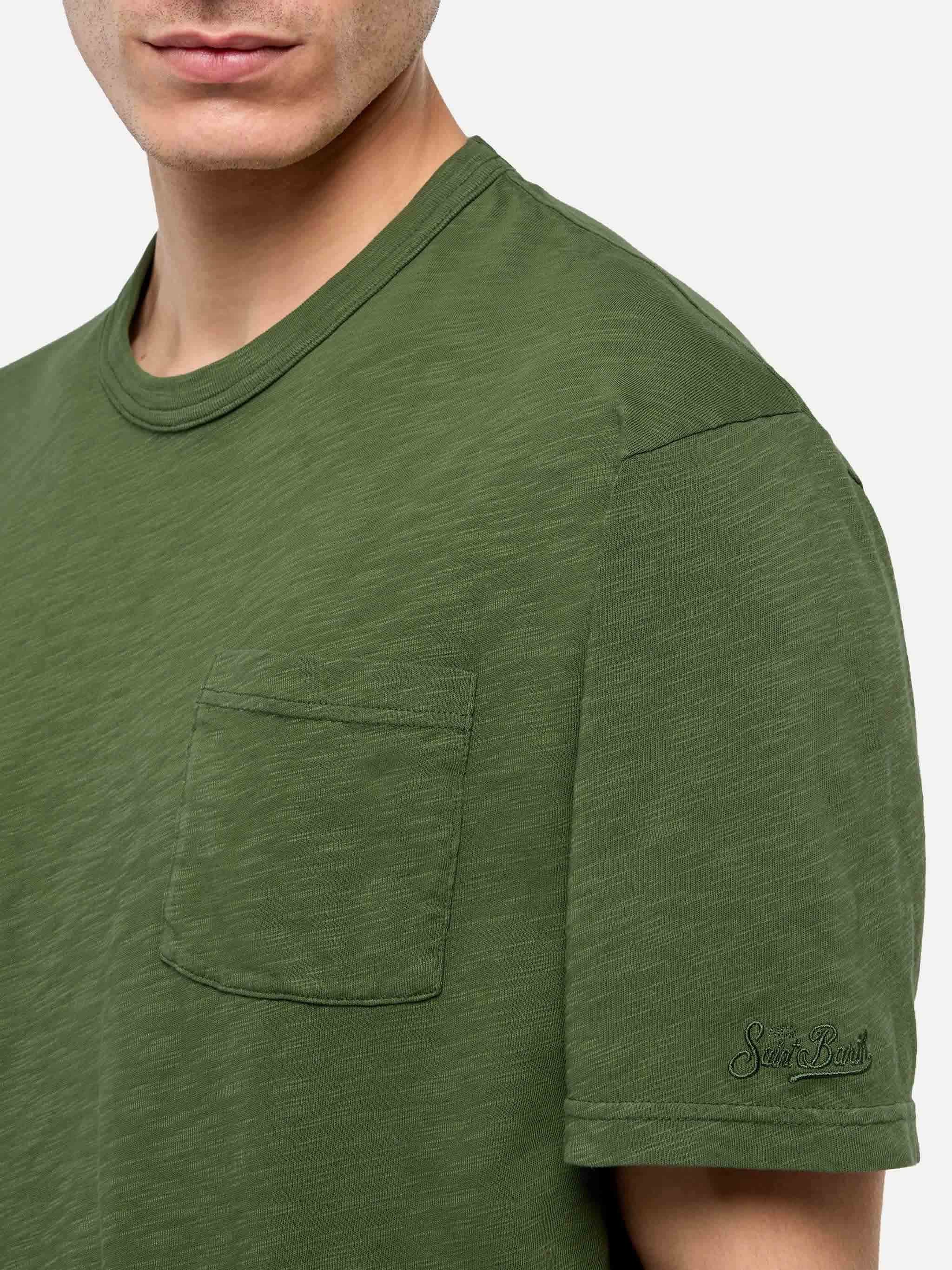 mc2-saint-barth-t-shirt-president-uomo-in-cotone-fiammato-verde-militare-tinta-u image 2
