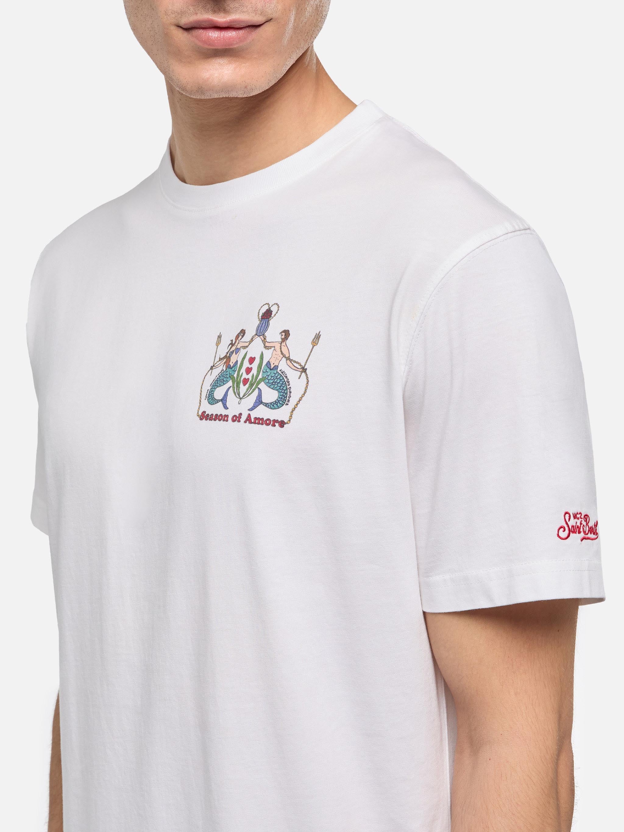 mc2-saint-barth-t-shirt-man-cotone-bianca-stampa-season-of-amore-special-edition image 3