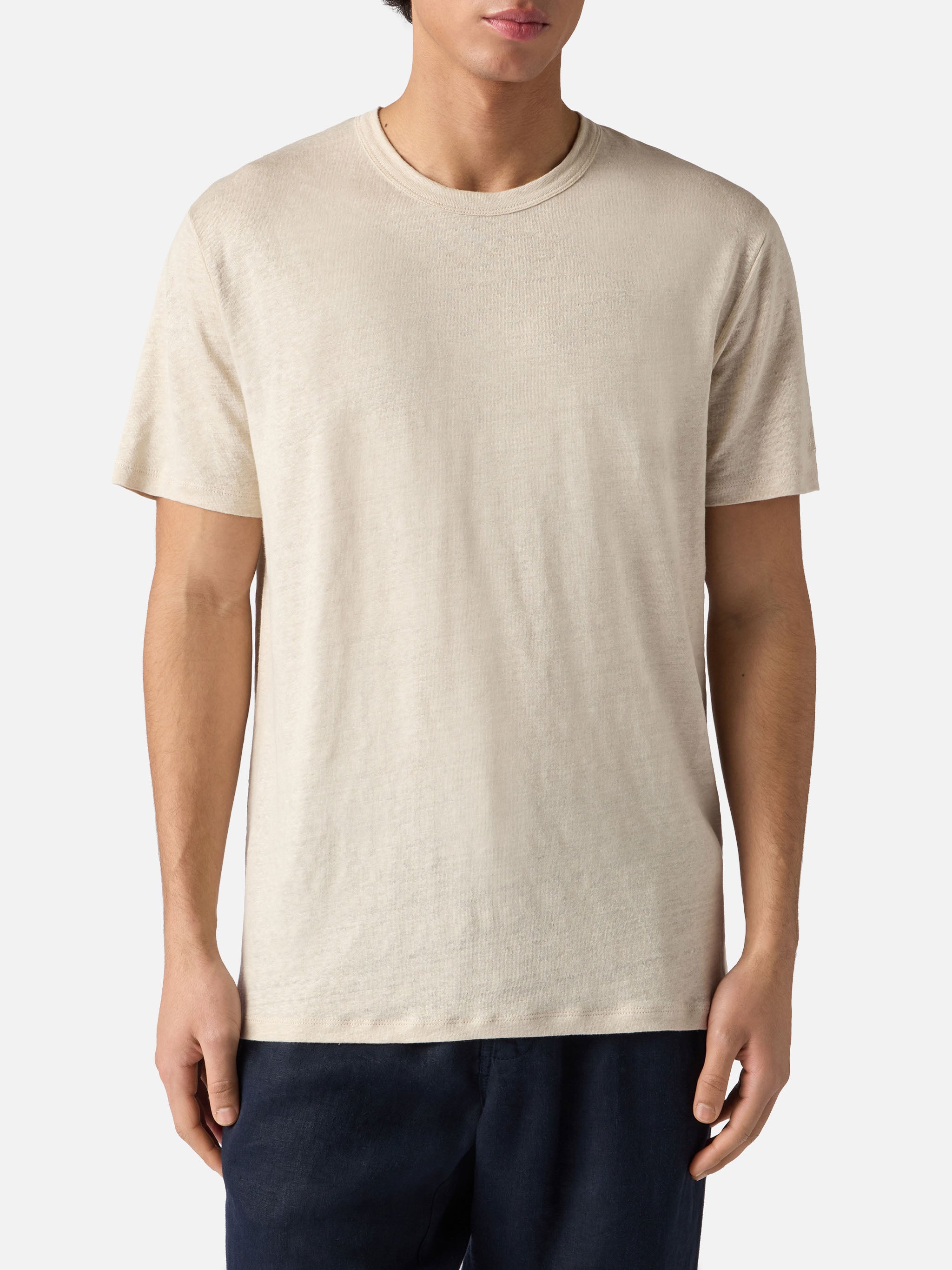 mc2-saint-barth-ecstasea-t-shirt-uomo-in-puro-lino-panna-logo-ricamato image 2