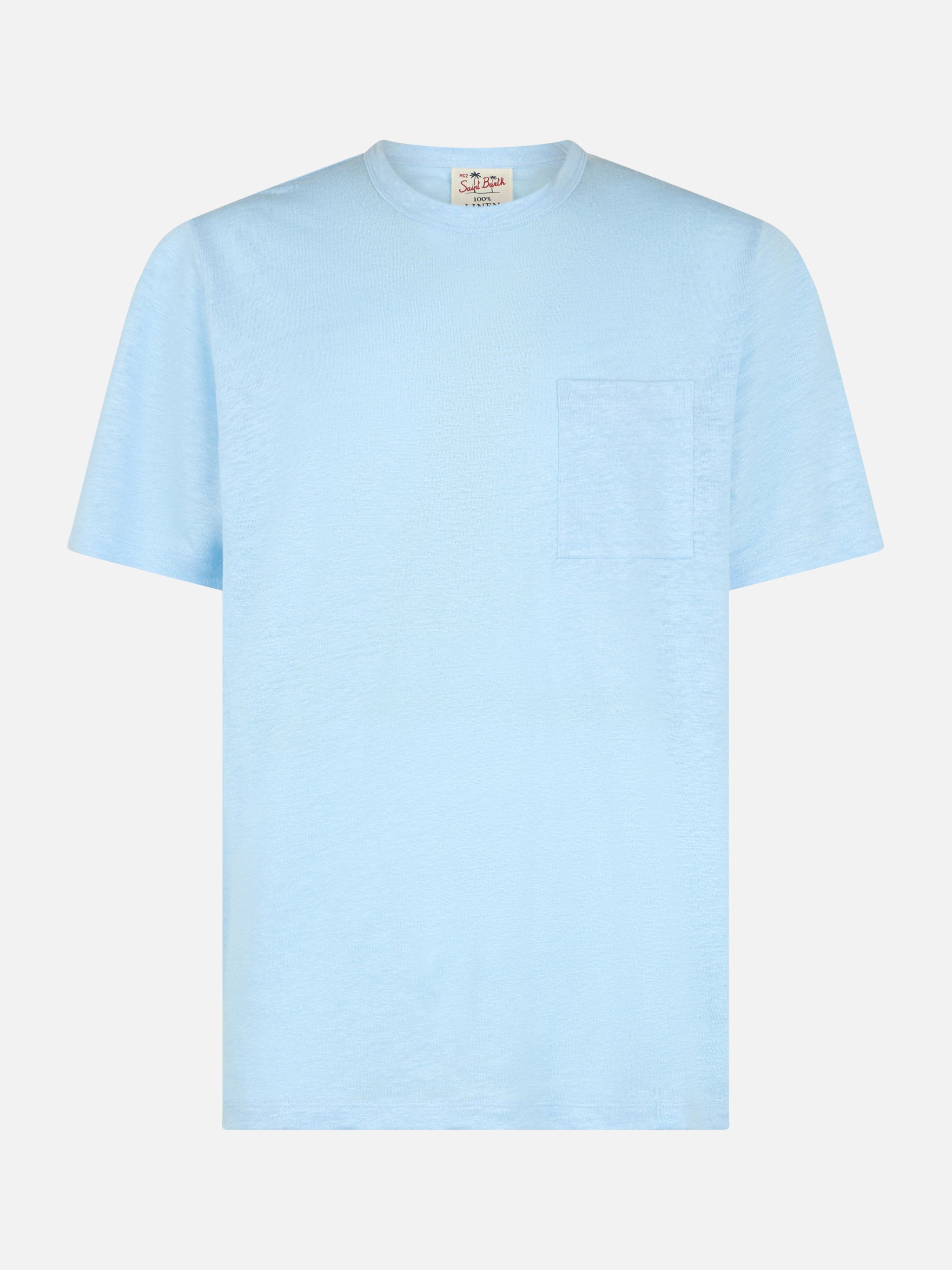 mc2-saint-barth-ecstasea-t-shirt-uomo-in-lino-jersey-azzurra-con-taschino image 1