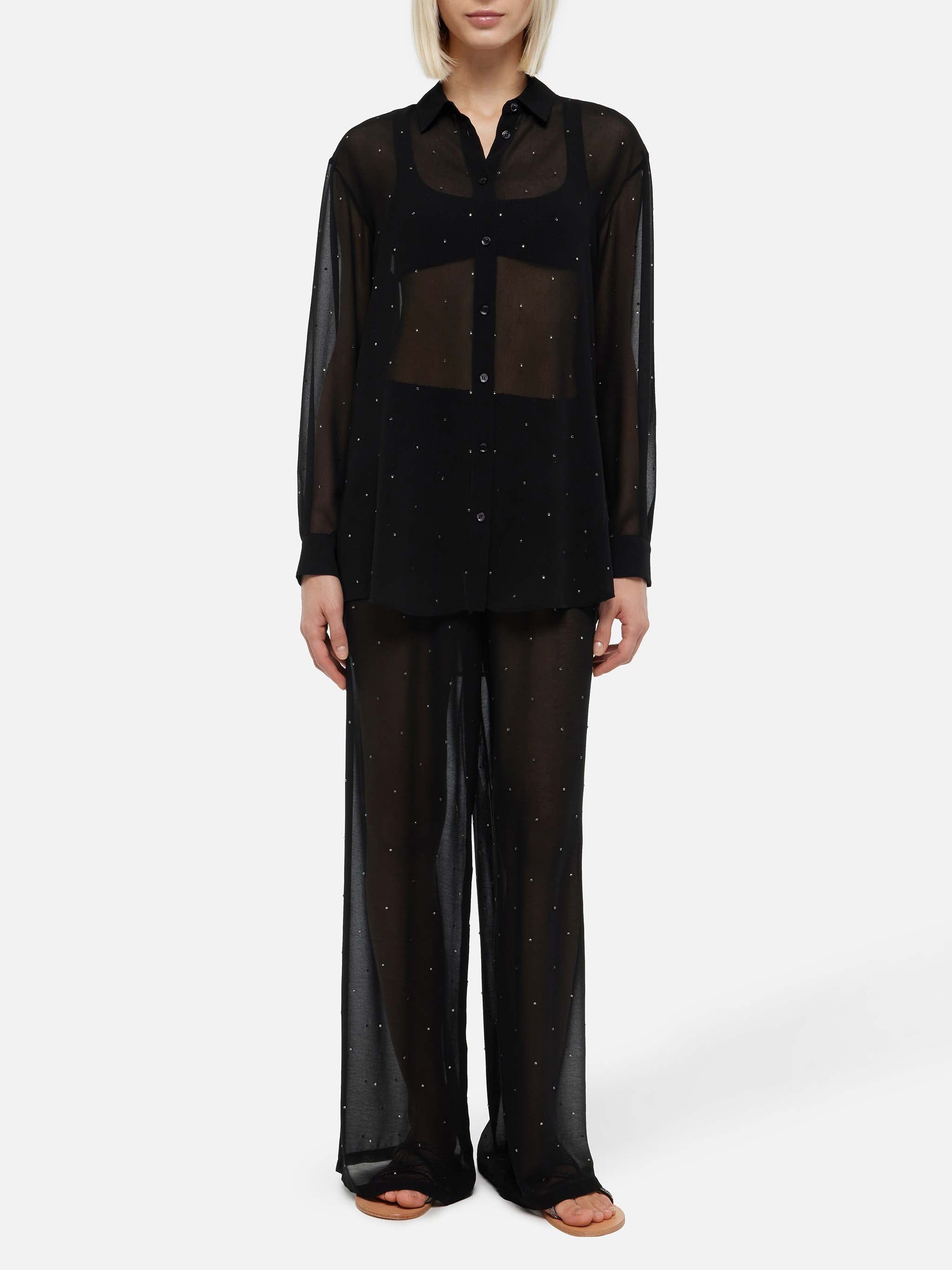 mc2-saint-barth-brigitte-camicia-donna-nera-in-georgette-con-strass image 5