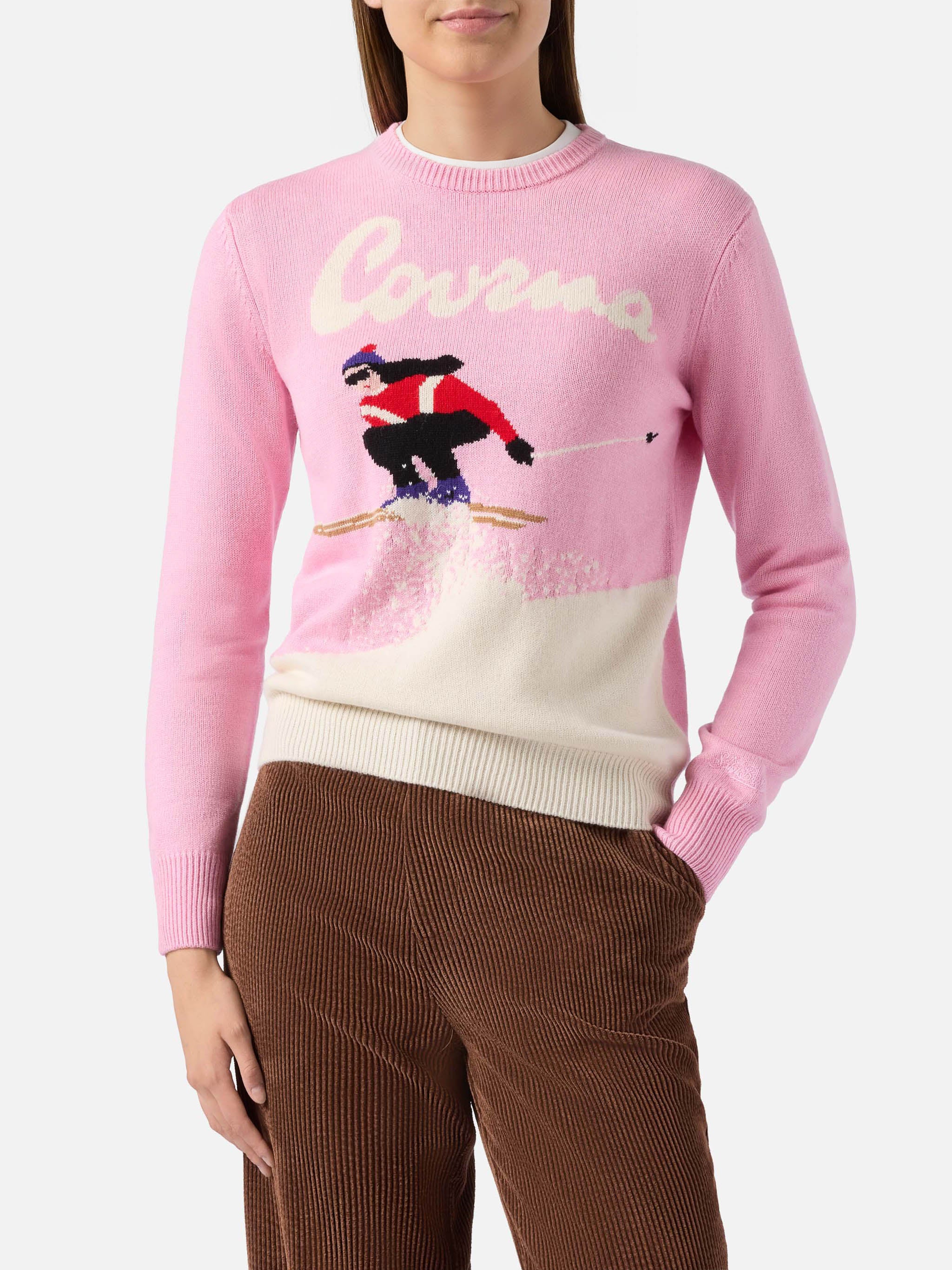 mc2-saint-barth-new-queen-maglione-donna-misto-cashmere-rosa-jacquard-courma image 1