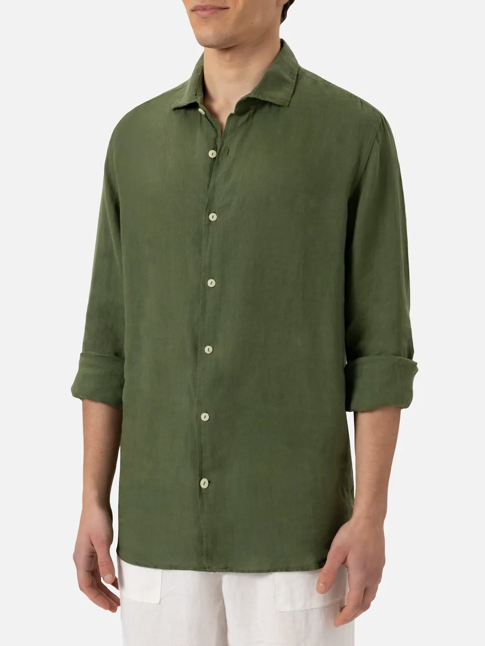 mc2-saint-barth-pamplona-camicia-uomo-in-lino-verde-militare image 1