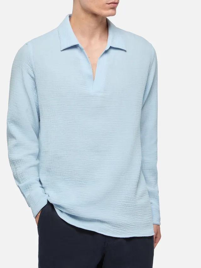 mc2-saint-barth-ventotene-polo-a-maniche-lunghe-in-garza-di-cotone-azzurra-da-uo image 1