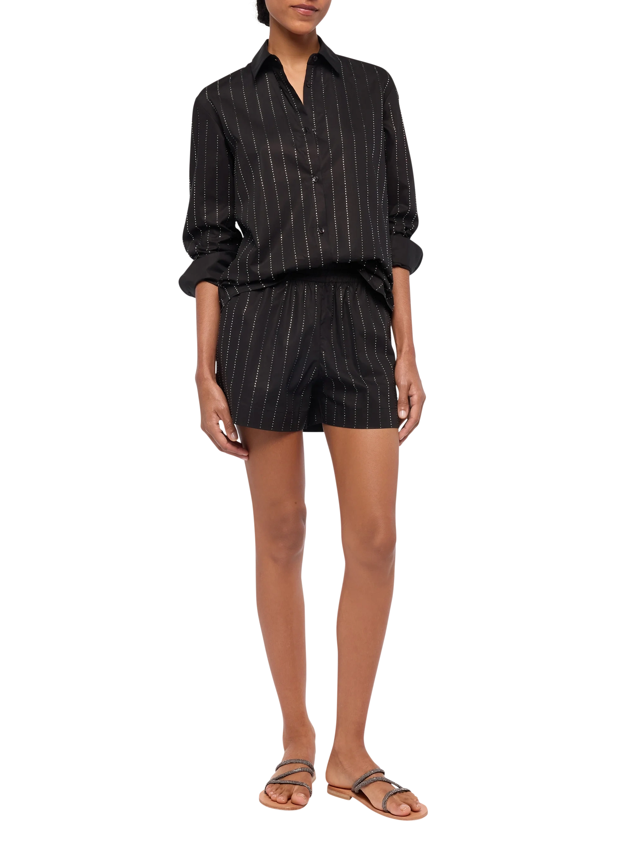 mc2-saint-barth-meave-shorts-donna-popeline-cotone-nero-strass-righe image 4