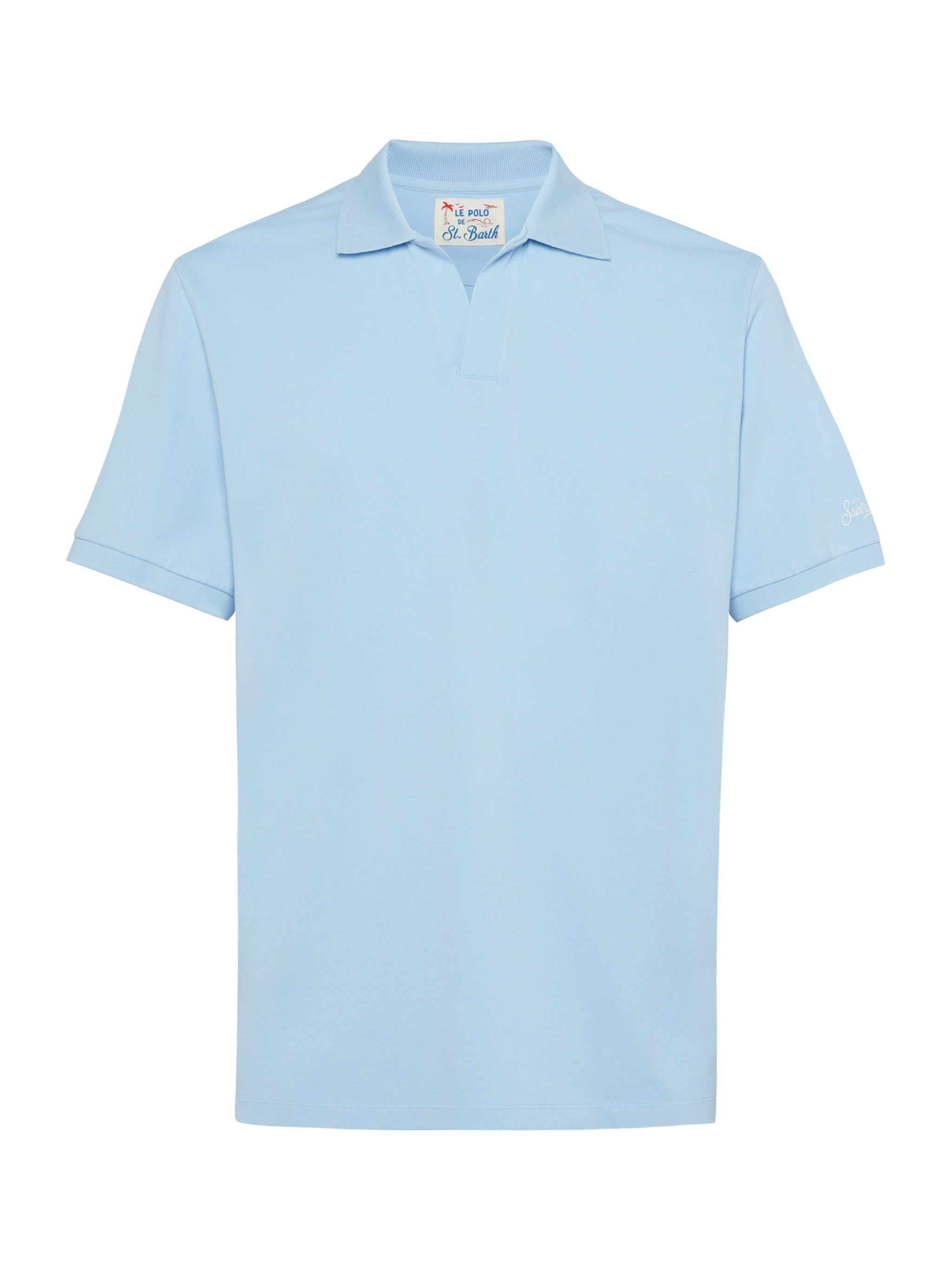 mc2-saint-barth-polo-charles-in-piquet-di-cotone-azzurro-senza-bottoni image 4