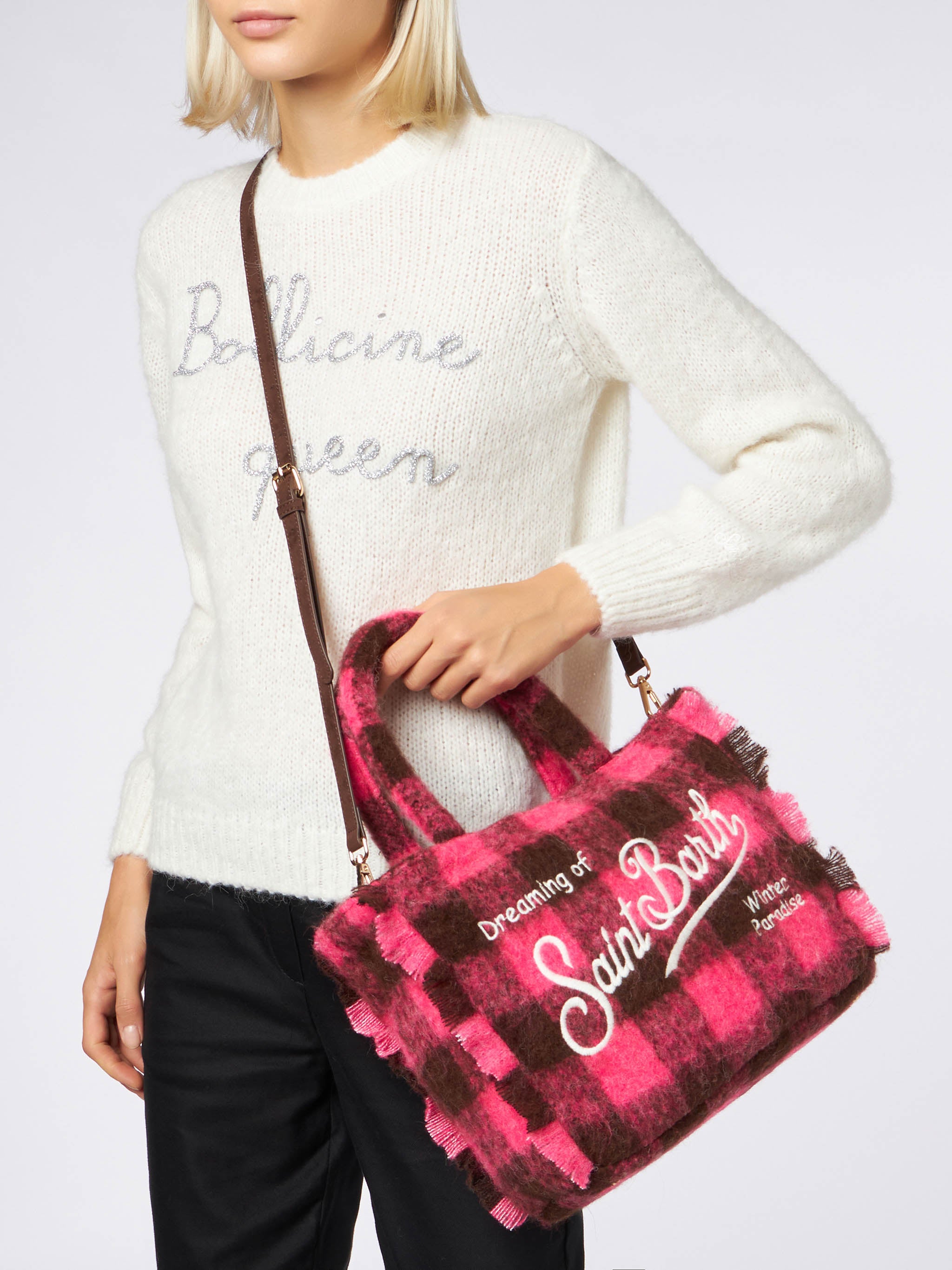 mc2-saint-barth-colette-classic-borsa-check-fucsia-e-marrone-con-frange image 2