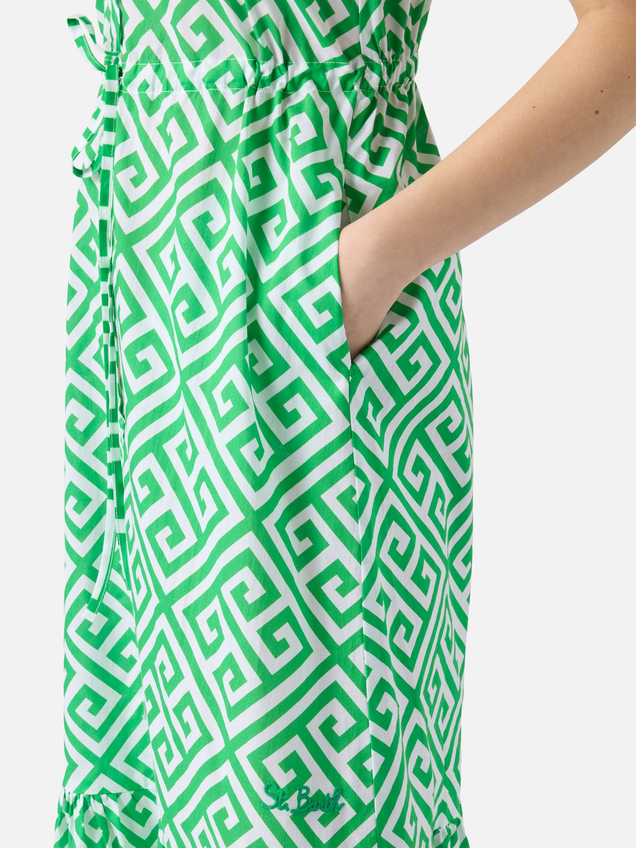mc2-saint-barth-abito-lungo-ida-scollo-all-americana-in-cotone-bianco-verde image 3