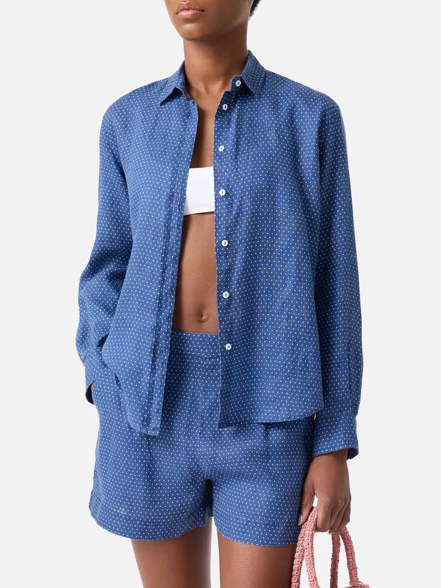 mc2-saint-barth-meredith-camicia-donna-in-lino-blu-a-pois-saint-barth image 1