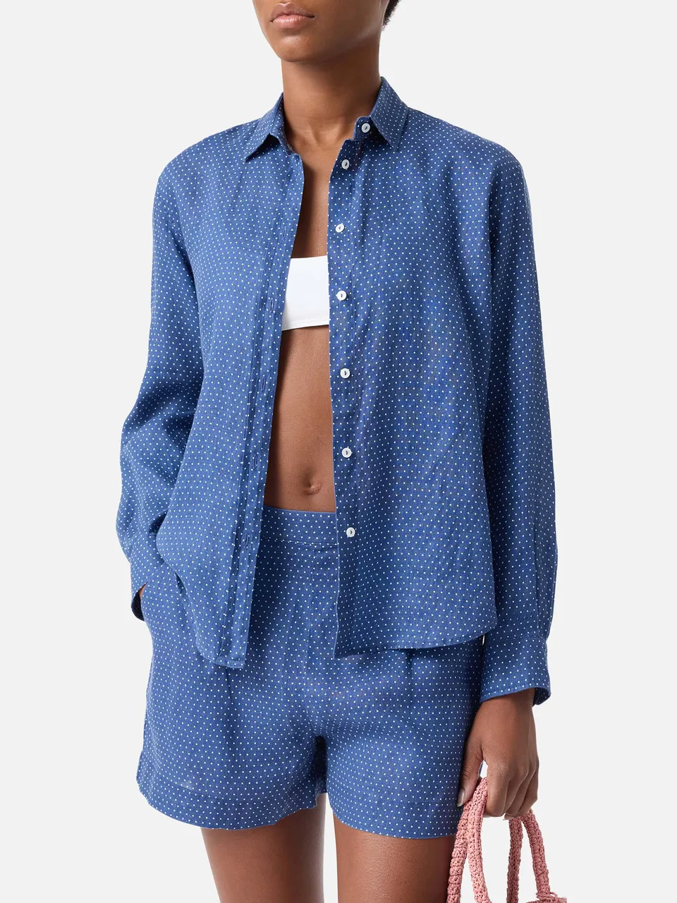 mc2-saint-barth-meredith-camicia-donna-in-lino-blu-a-pois-saint-barth image 1
