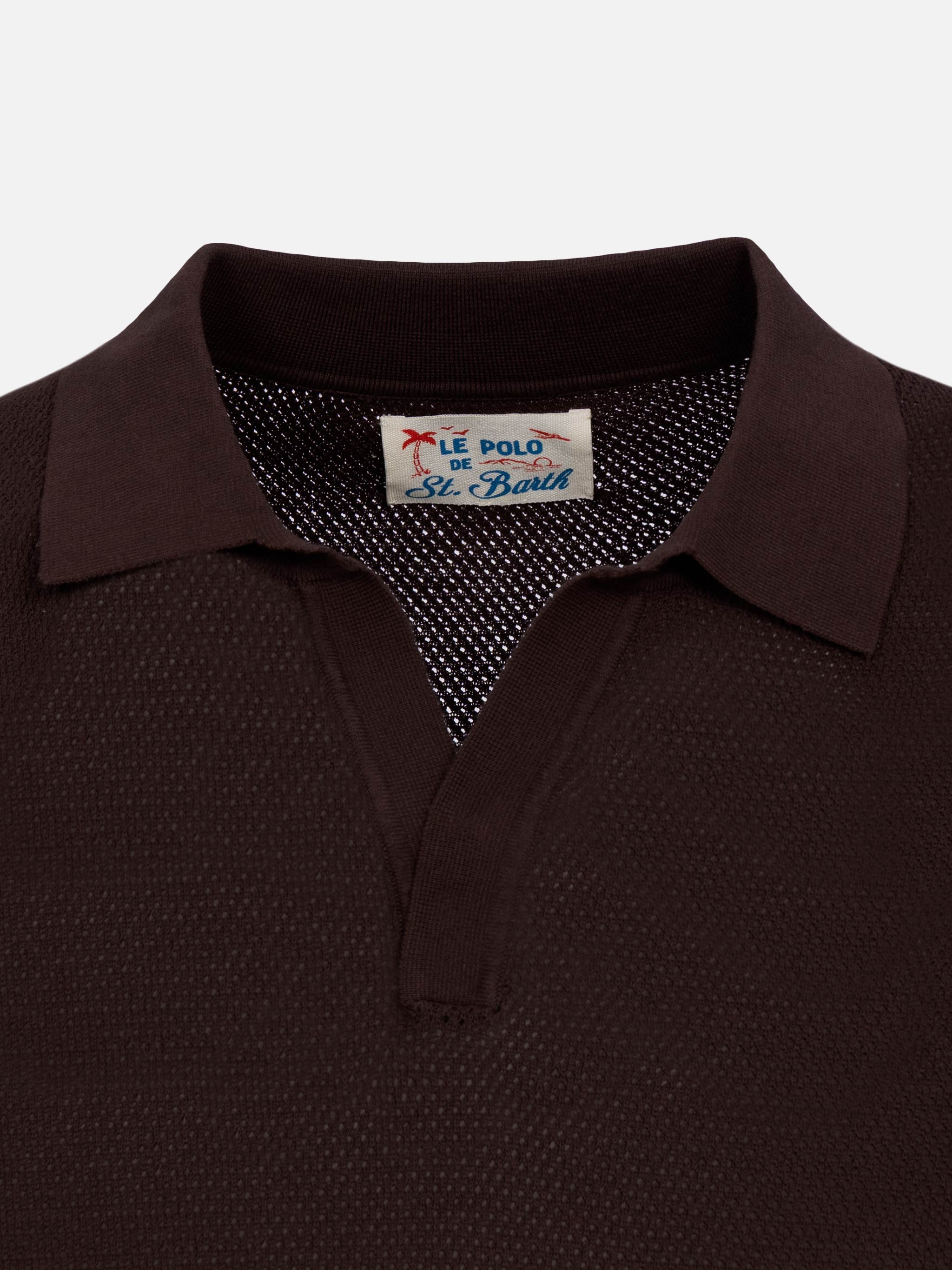 mc2-saint-barth-polo-sloan-uomo-in-maglia-a-rete-marrone-senza-bottoni image 7