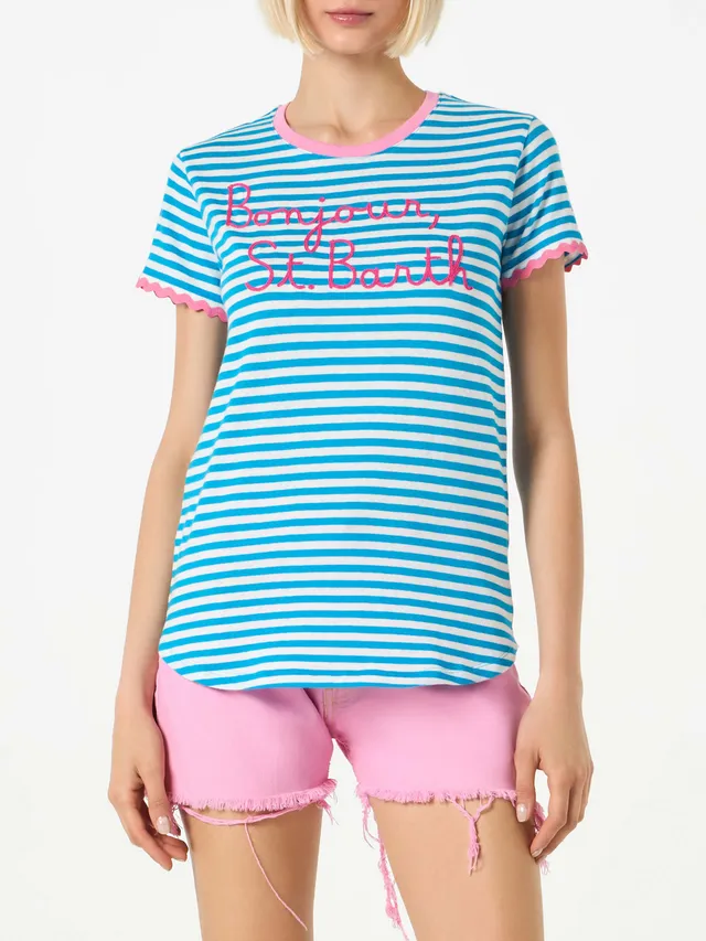 mc2-saint-barth-t-shirt-dana-in-cotone-a-righe-bianco-e-blu-con-ricamo-bonjour-s image 1