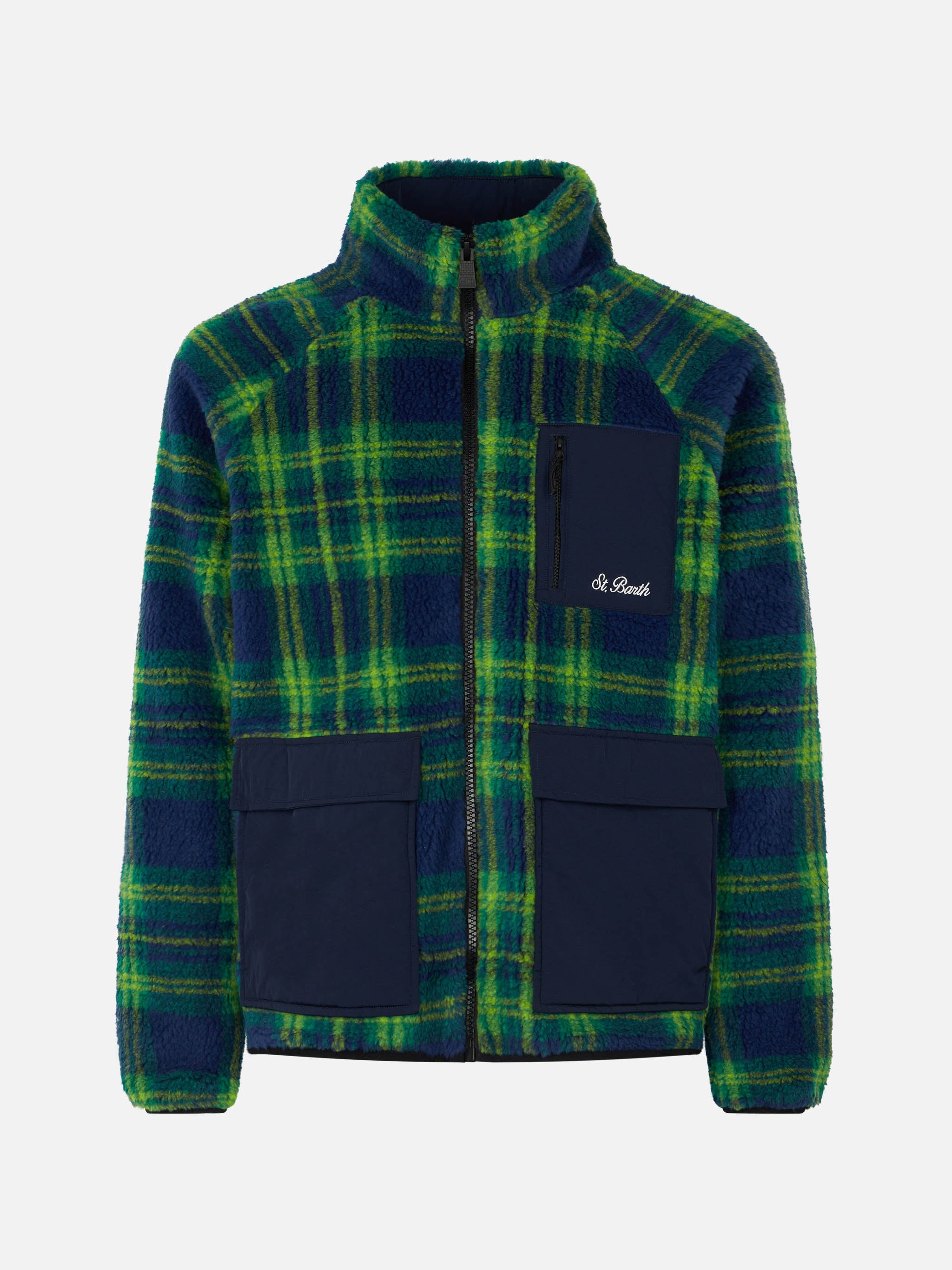 mc2-saint-barth-giacca-keystone-uomo-sherpa-fantasia-tartan-verde-blu image 4