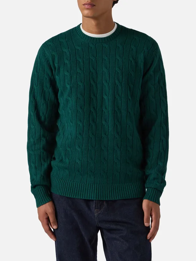 maglione-girocollo-regent-mc2-saint-barth-a-trecce-in-100-lana-verde-inglese image 1