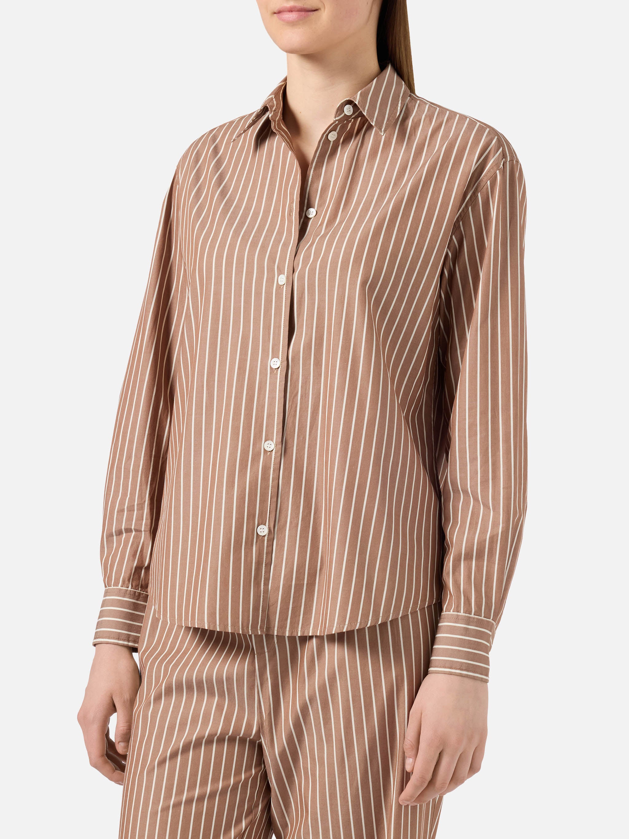 mc2-saint-barth-camicia-meredith-donna-in-cotone-a-righe-marroni image 1