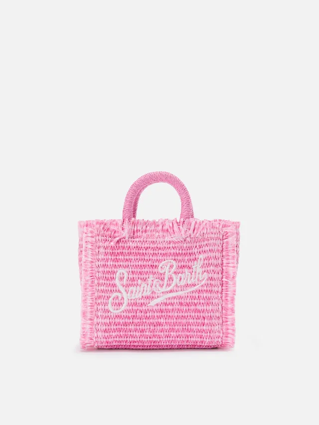 mc2-saint-barth-vanity-micro-borsa-effetto-paglia-beige-dettagli-rosa image 1