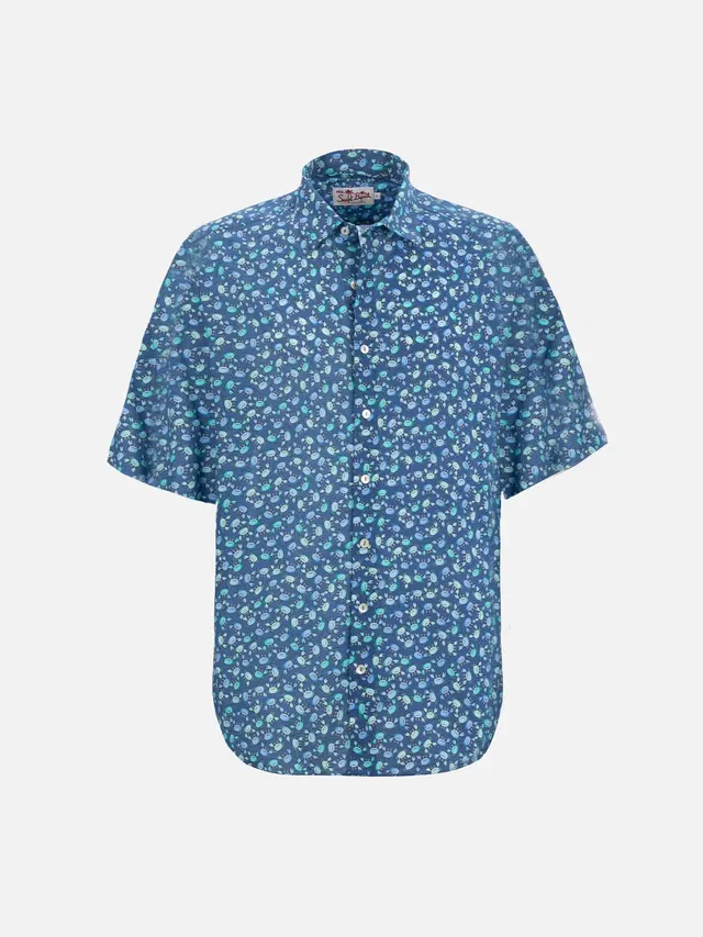 mc2-saint-barth-sharouk-camicia-bambino-in-mussola-di-cotone-stampa-granchi-blu image 1
