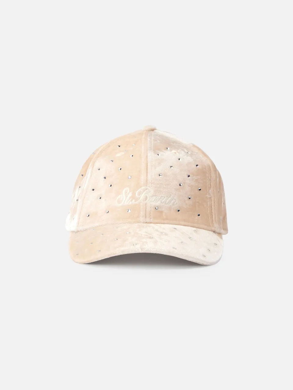 mc2-saint-barth-cappellino-baseball-in-velluto-beige-logo-strass image 1