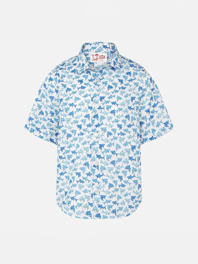 mc2-saint-barth-sikelia-camicia-da-bambino-squali-azzurri-100-cotone image 1
