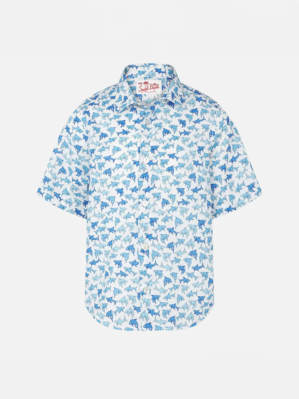 mc2-saint-barth-sikelia-camicia-da-bambino-squali-azzurri-100-cotone image 1