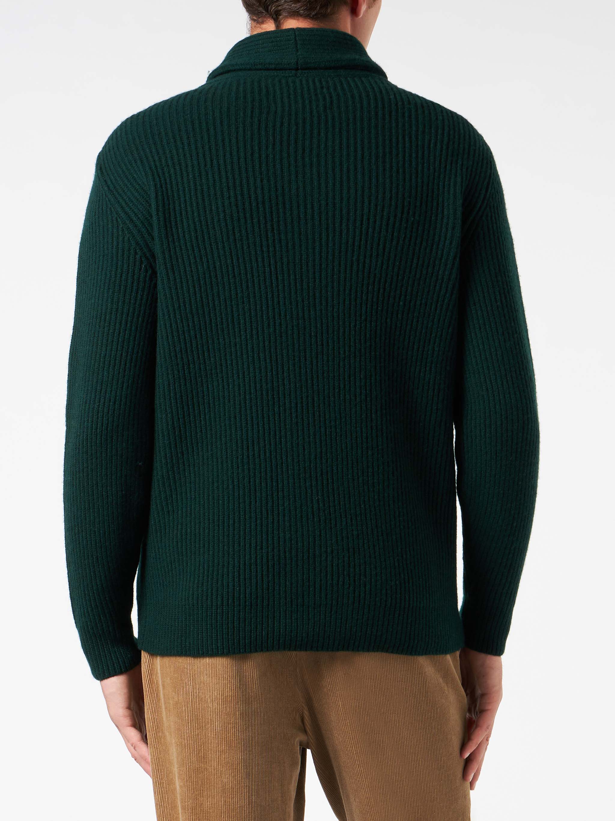 mc2-saint-barth-burford-cardigan-uomo-collo-scialle-verde-a-coste-con-patch image 2