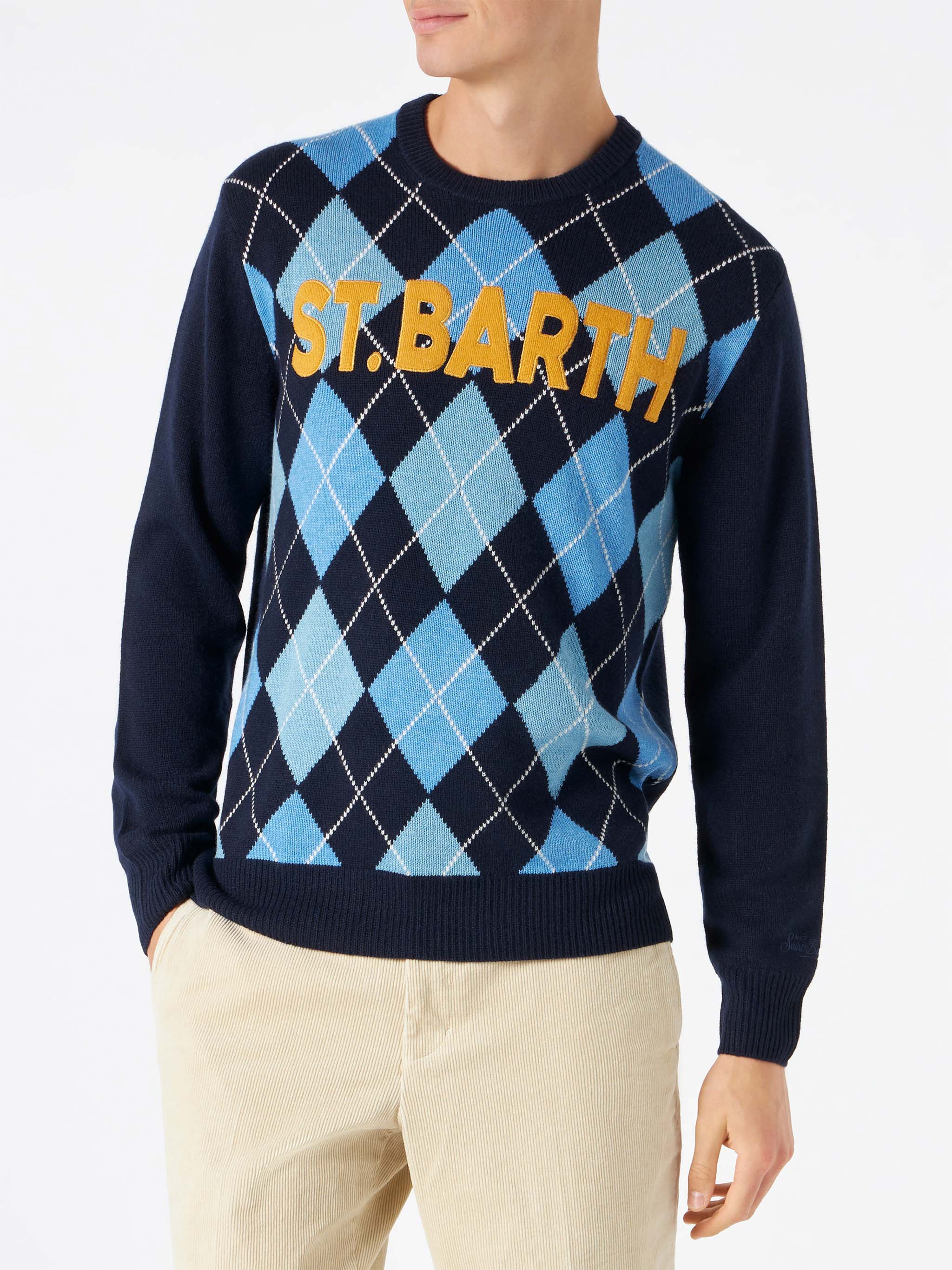 mc2-saint-barth-heron-maglione-girocollo-uomo-jacquard-rombi-blu image 2