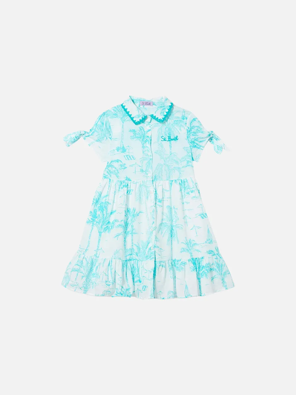 mc2-saint-barth-eloise-abito-bambina-toile-de-jouy-verde-acqua-100-cotone image 1