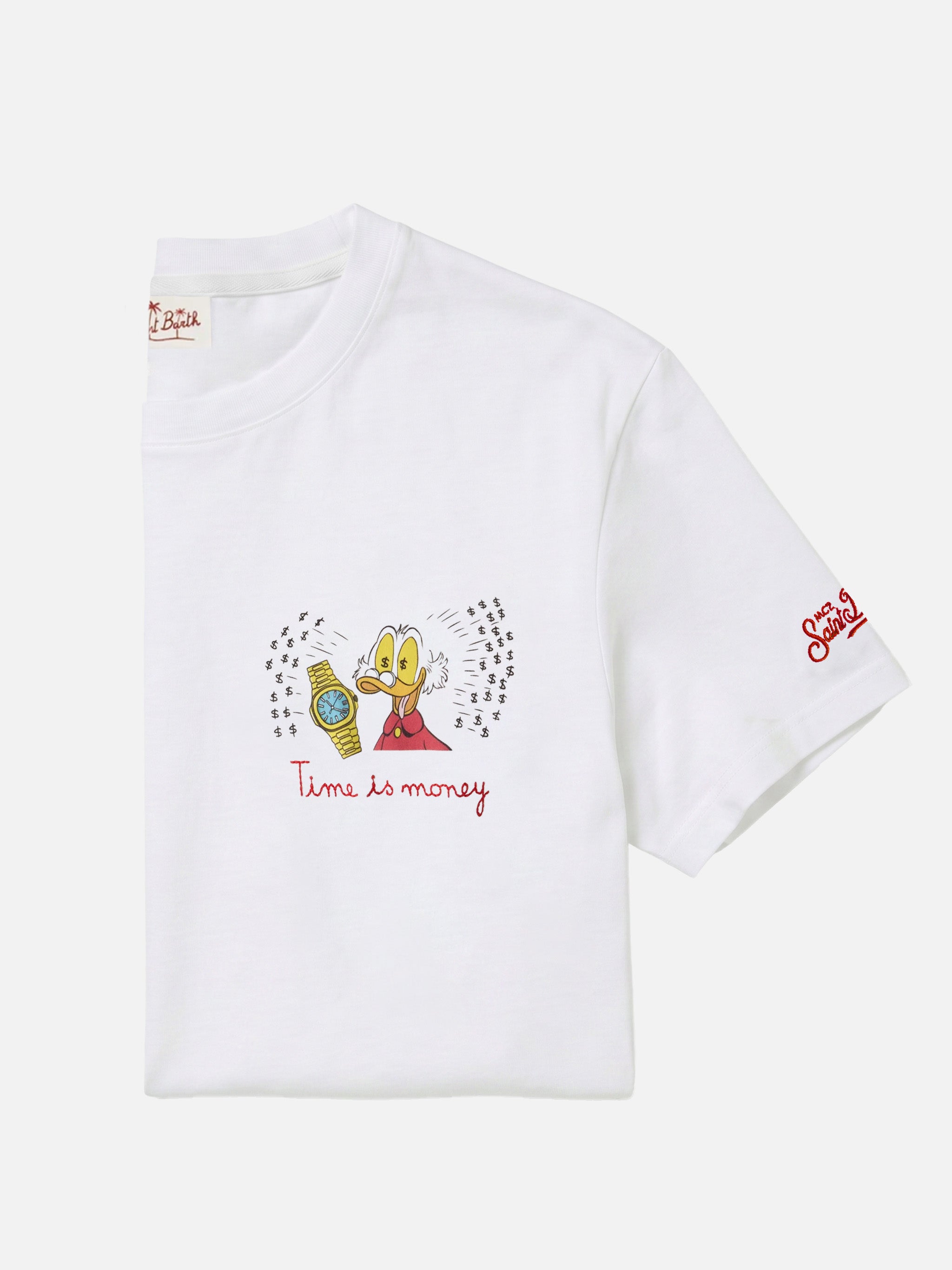 mc2-saint-barth-portofino-t-shirt-uomo-bianca-puro-cotone-ricamo-time-is-money-s image 1