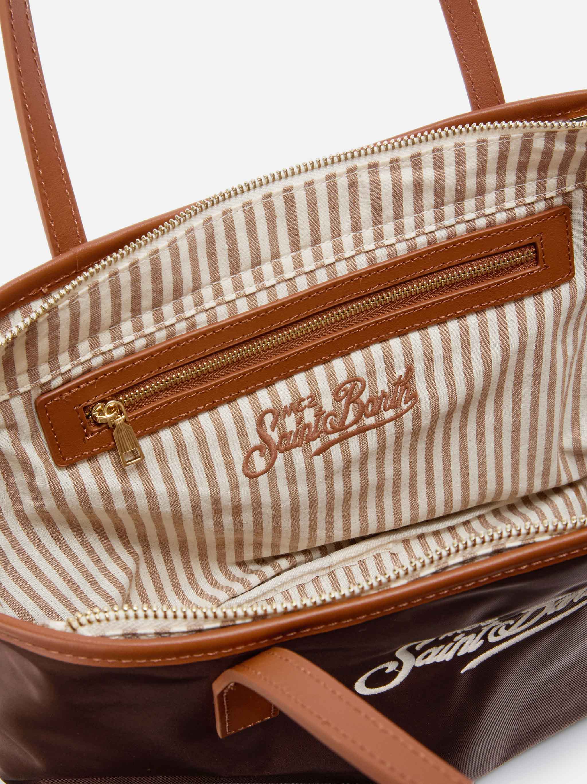 mc2-saint-barth-city-medium-borsa-in-nylon-marrone-con-logo-ricamato image 5