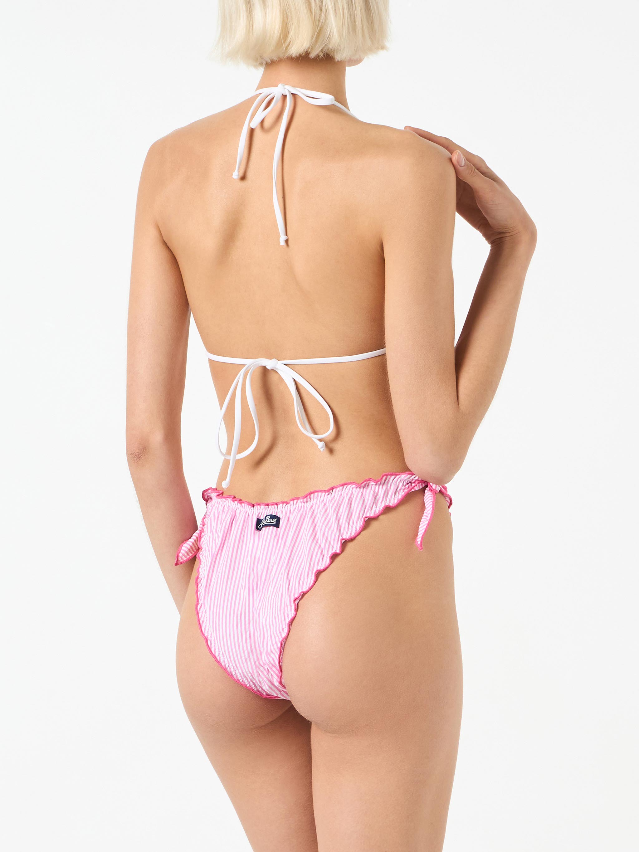 mc2-saint-barth-leah-bikini-donna-triangolo-seersucker-rosa-a-righe-con-laccetti image 2