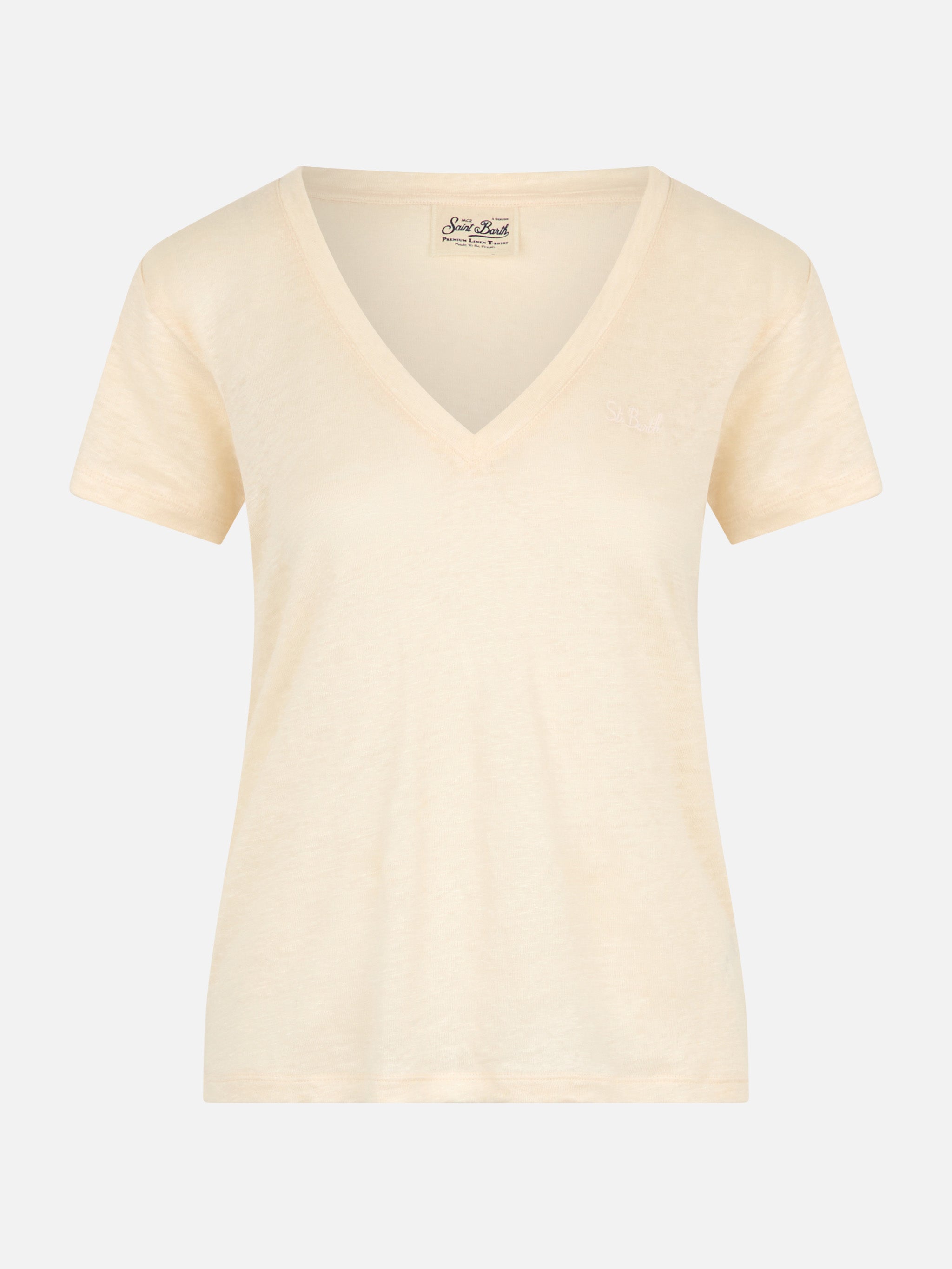 mc2-saint-barth-t-shirt-eloise-donna-scollo-a-v-in-jersey-di-lino-bianco-sporco image 4