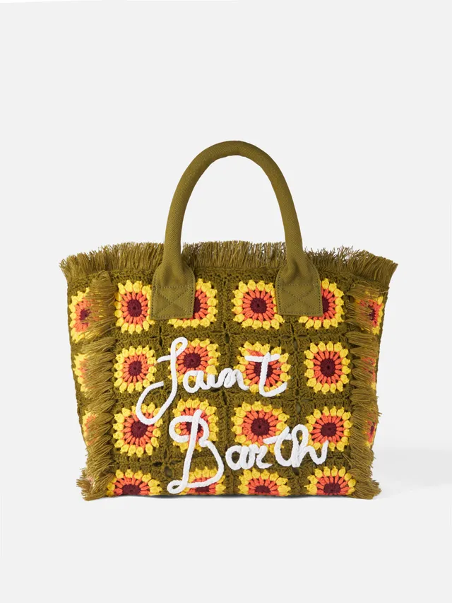 mc2-saint-barth-borsa-a-spalla-uncinetto-verde-con-fiore-girasole-40x32x20-cm image 1