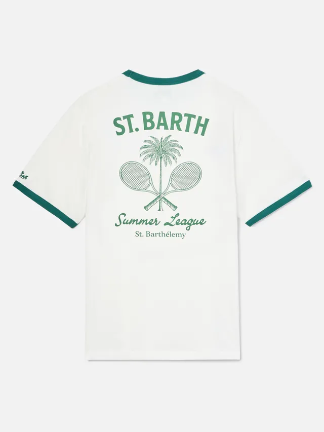 mc2-saint-barth-dean-t-shirt-uomo-panna-tennis-league-in-cotone-con-maxi-grafica image 1