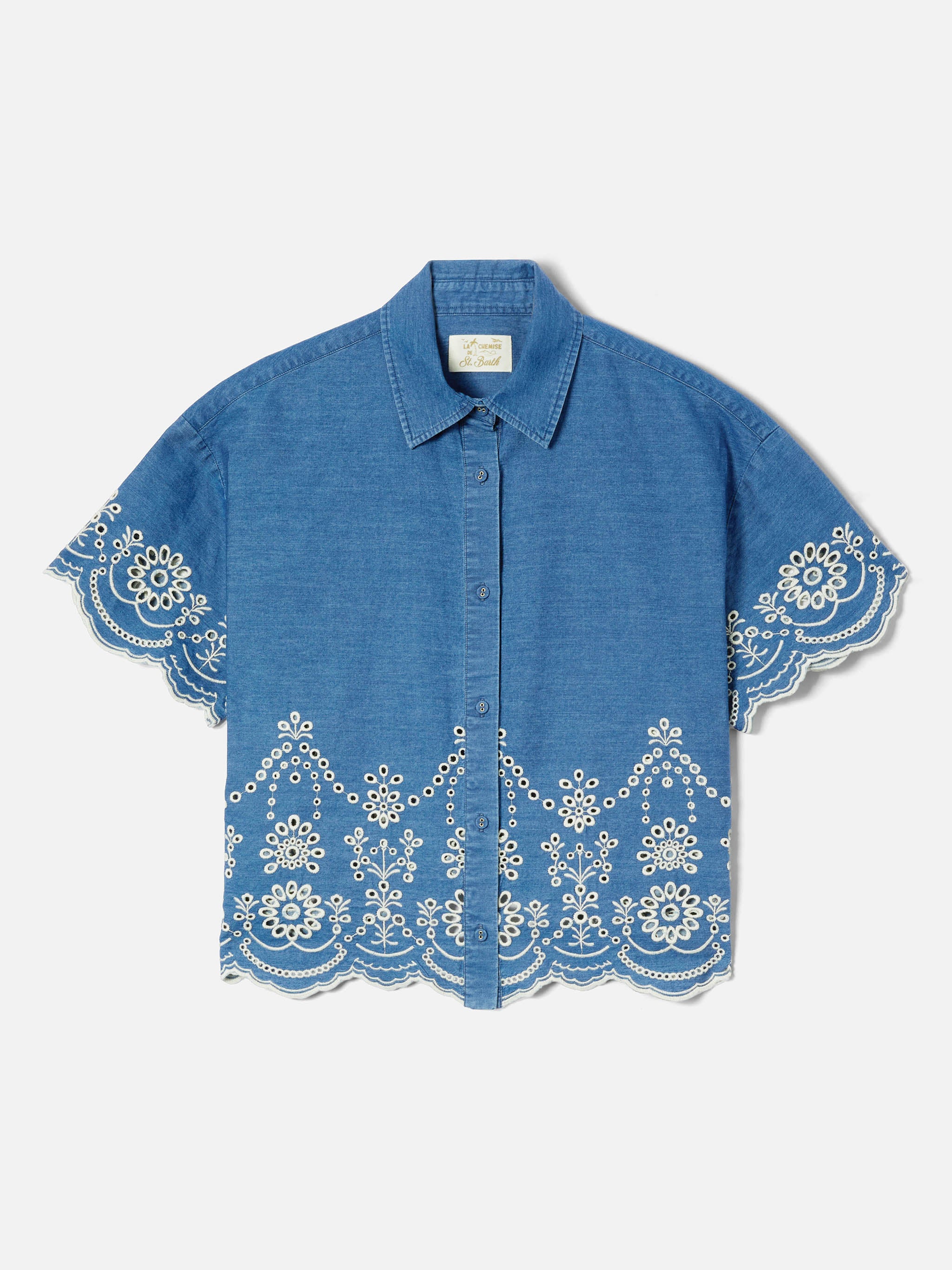 mc2-saint-barth-camicia-donna-clementine-chambray-blu-con-ricamo-floreale image 5