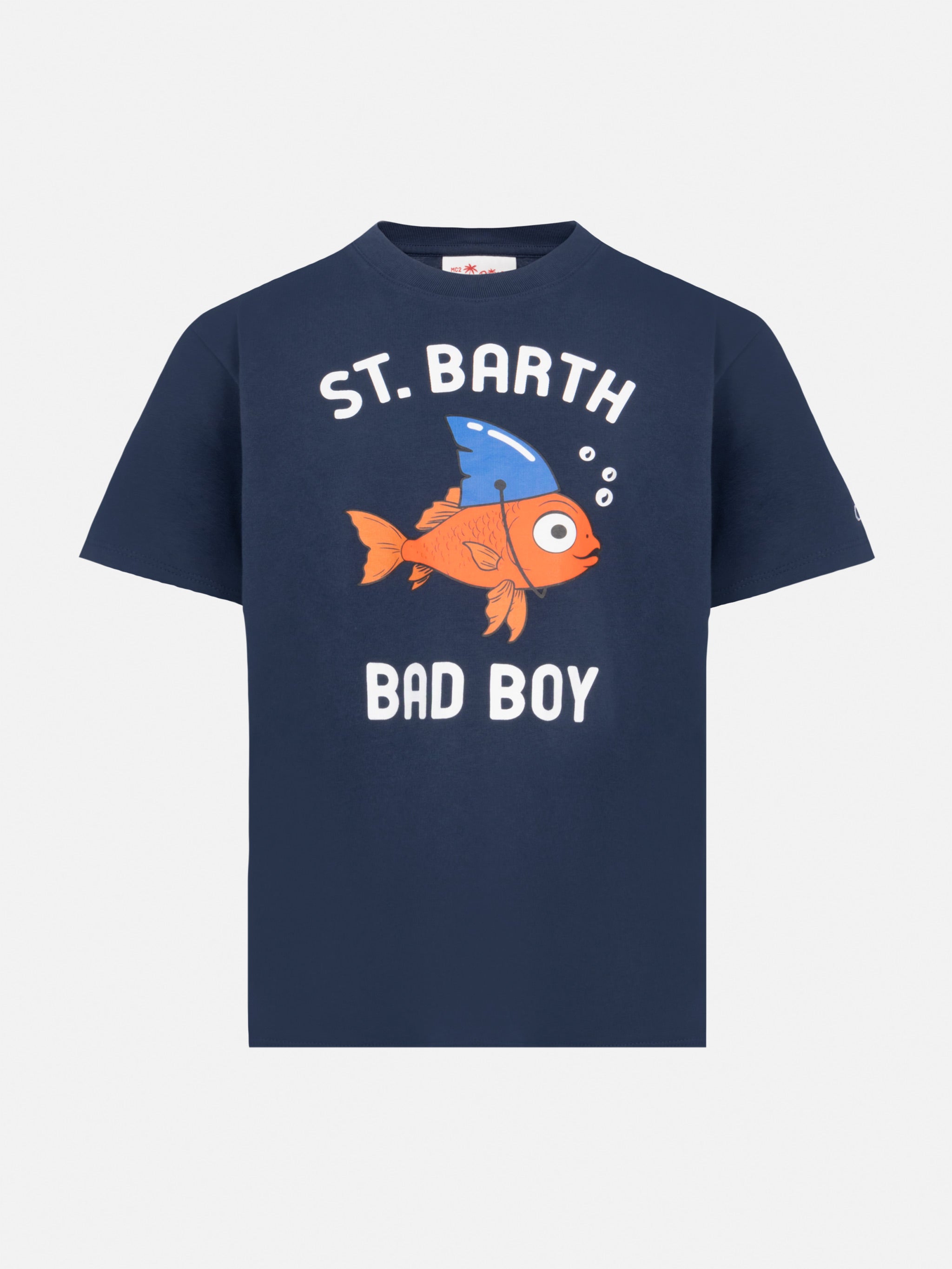 mc2-saint-barth-t-shirt-boy-cotone-blu-navy-stampa-bad-boy image 1