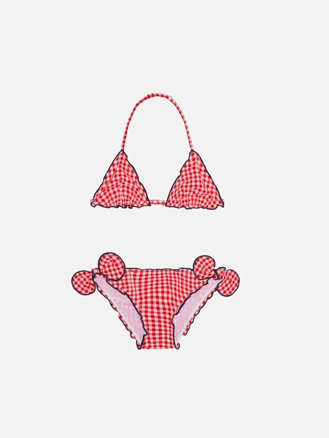 mc2-saint-barth-bikini-da-bambina-a-triangolo-con-stampa-vichy-rossa-e-bianca image 1