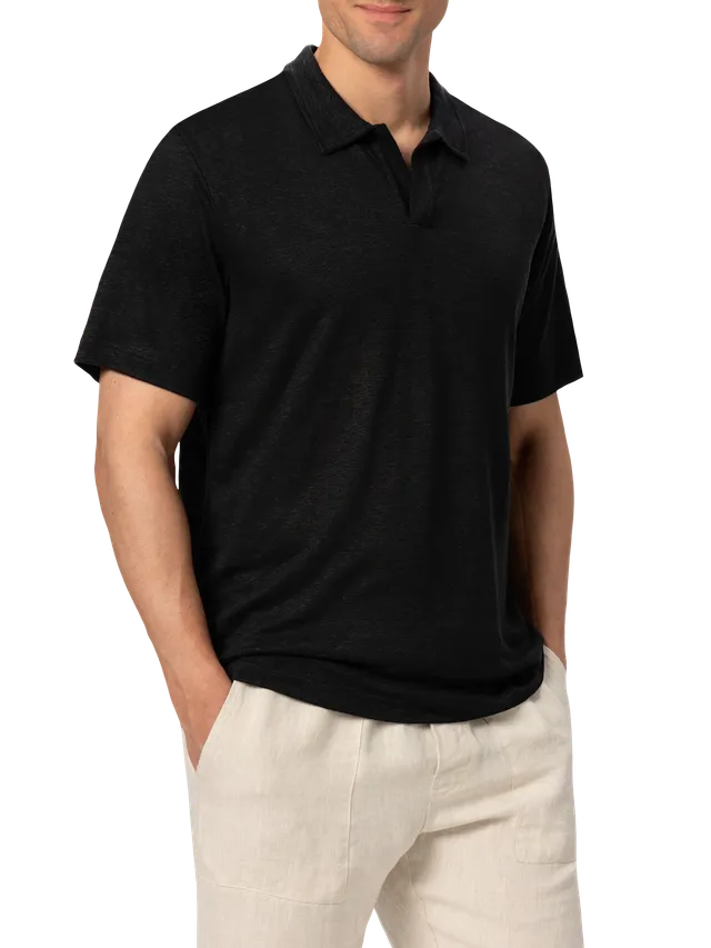 mc2-saint-barth-fraser-polo-uomo-in-lino-nero-senza-bottoni image 1