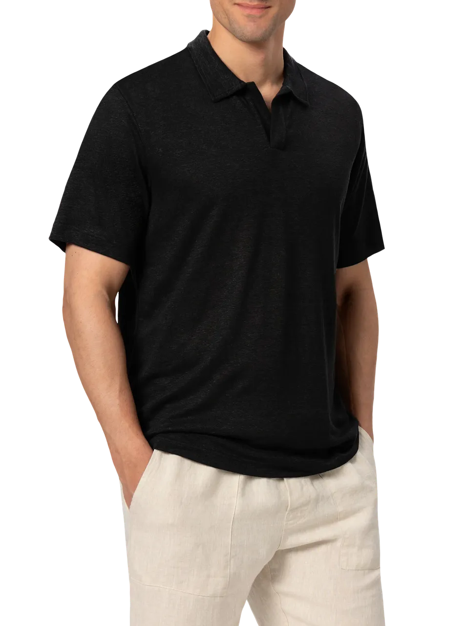mc2-saint-barth-fraser-polo-uomo-in-lino-nero-senza-bottoni image 1
