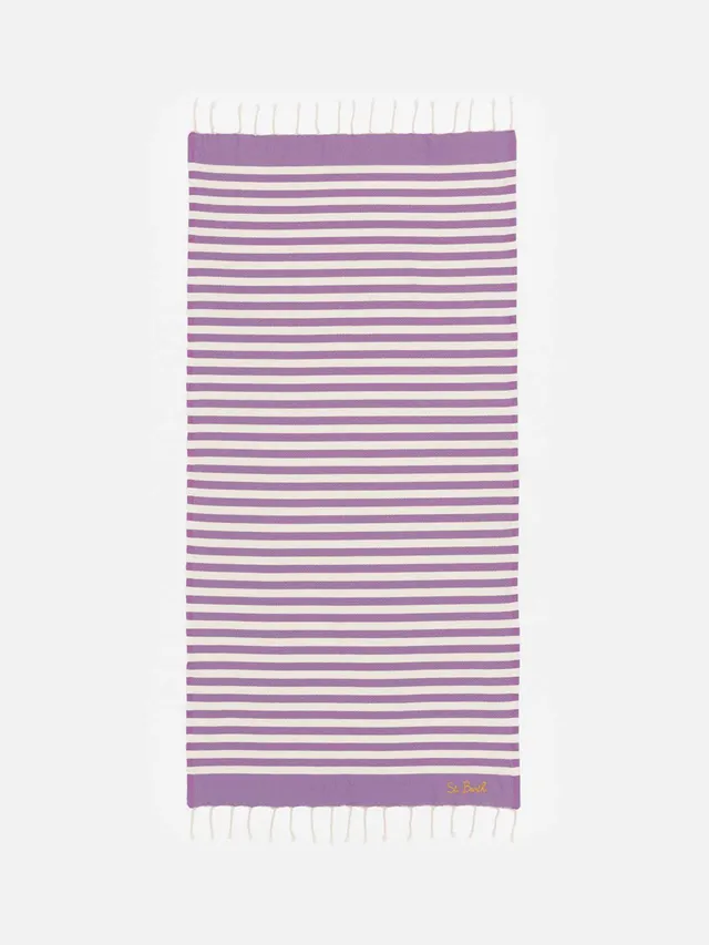 mc2-saint-barth-fouta-fout012-telo-mare-in-cotone-a-righe-viola-e-bianche image 1