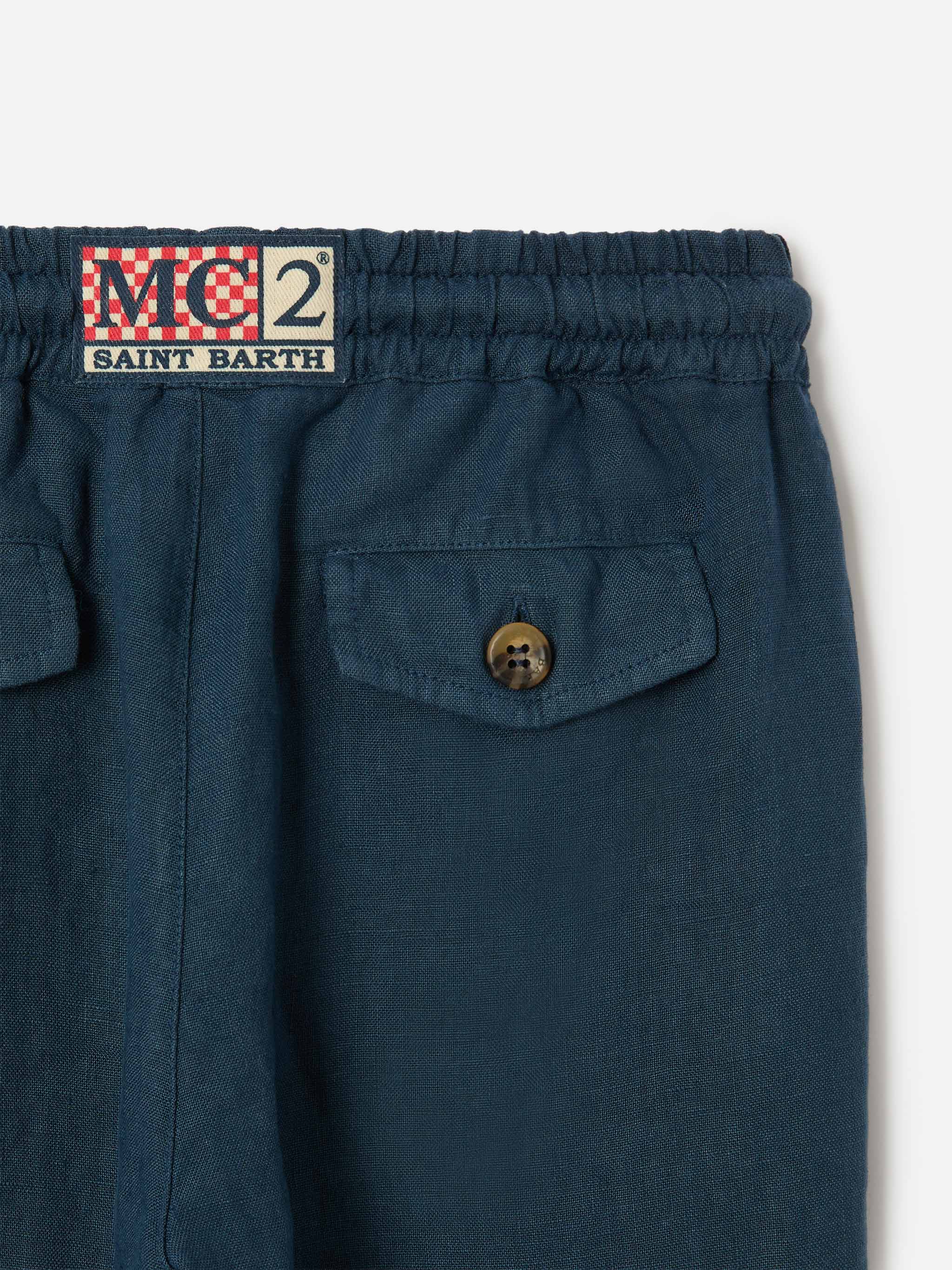 pantaloni-calais-jr-mc2-saint-barth-bambino-in-puro-lino-blu-navy image 2
