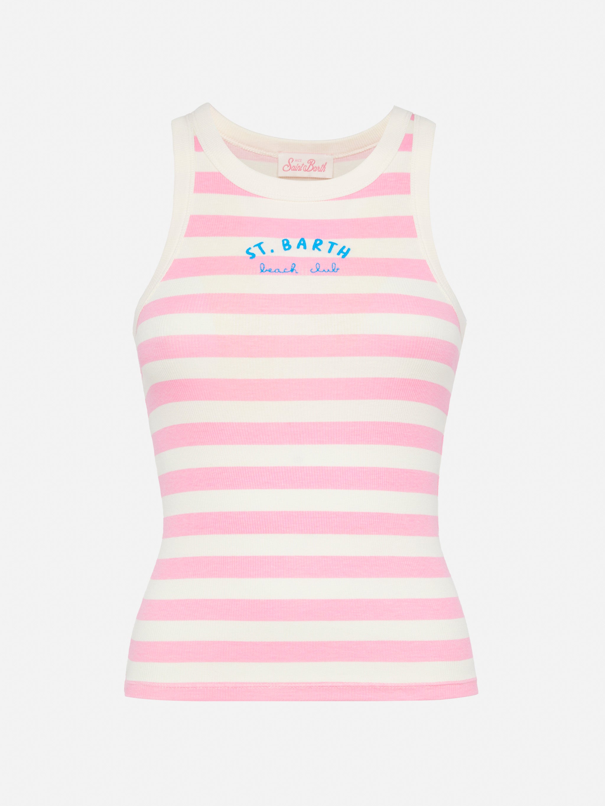 mc2-saint-barth-canotta-ada-in-cotone-a-coste-a-righe-rosa image 1
