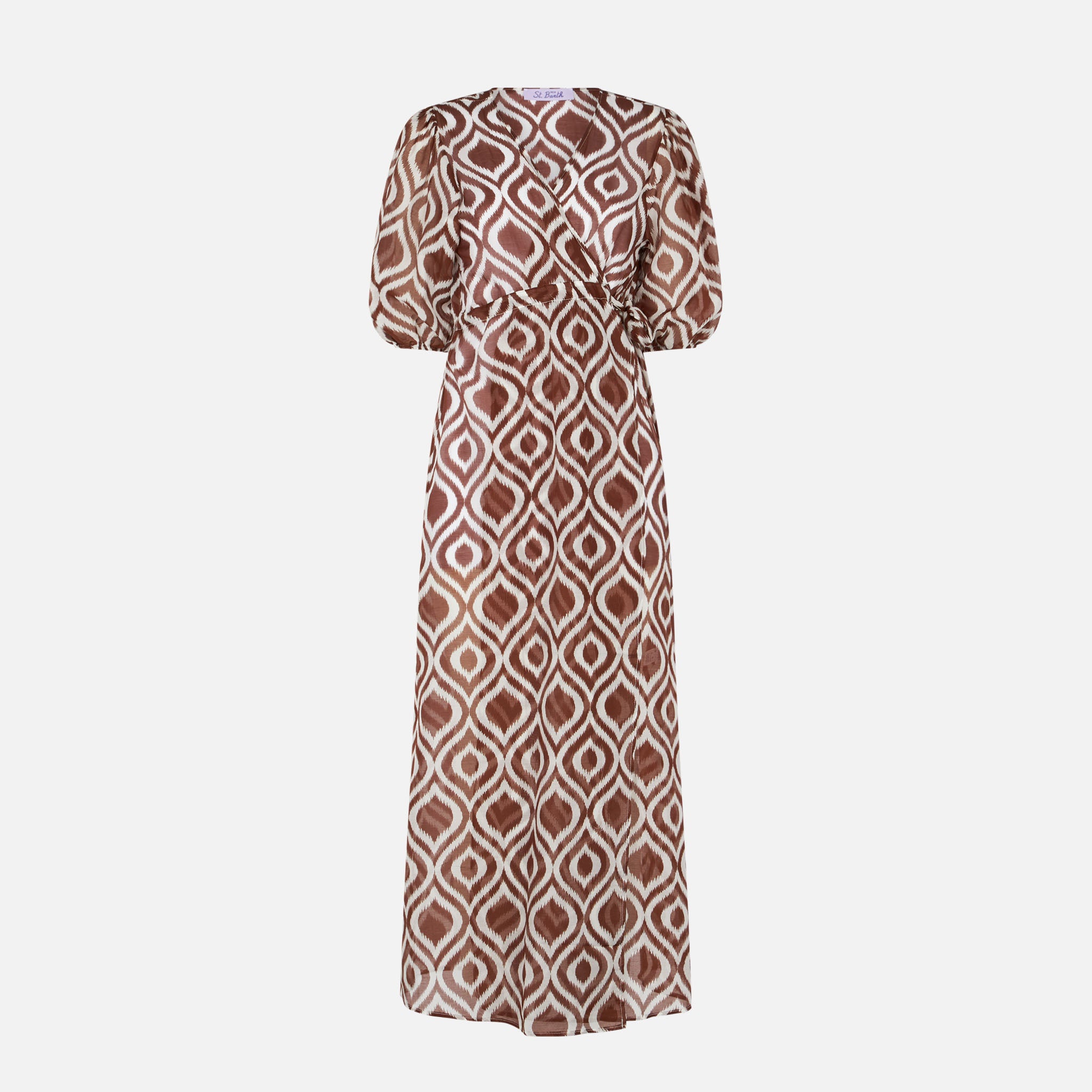 mc2-saint-barth-eloise-abito-lungo-da-spiaggia-cotone-e-seta-ikat-marrone image 4