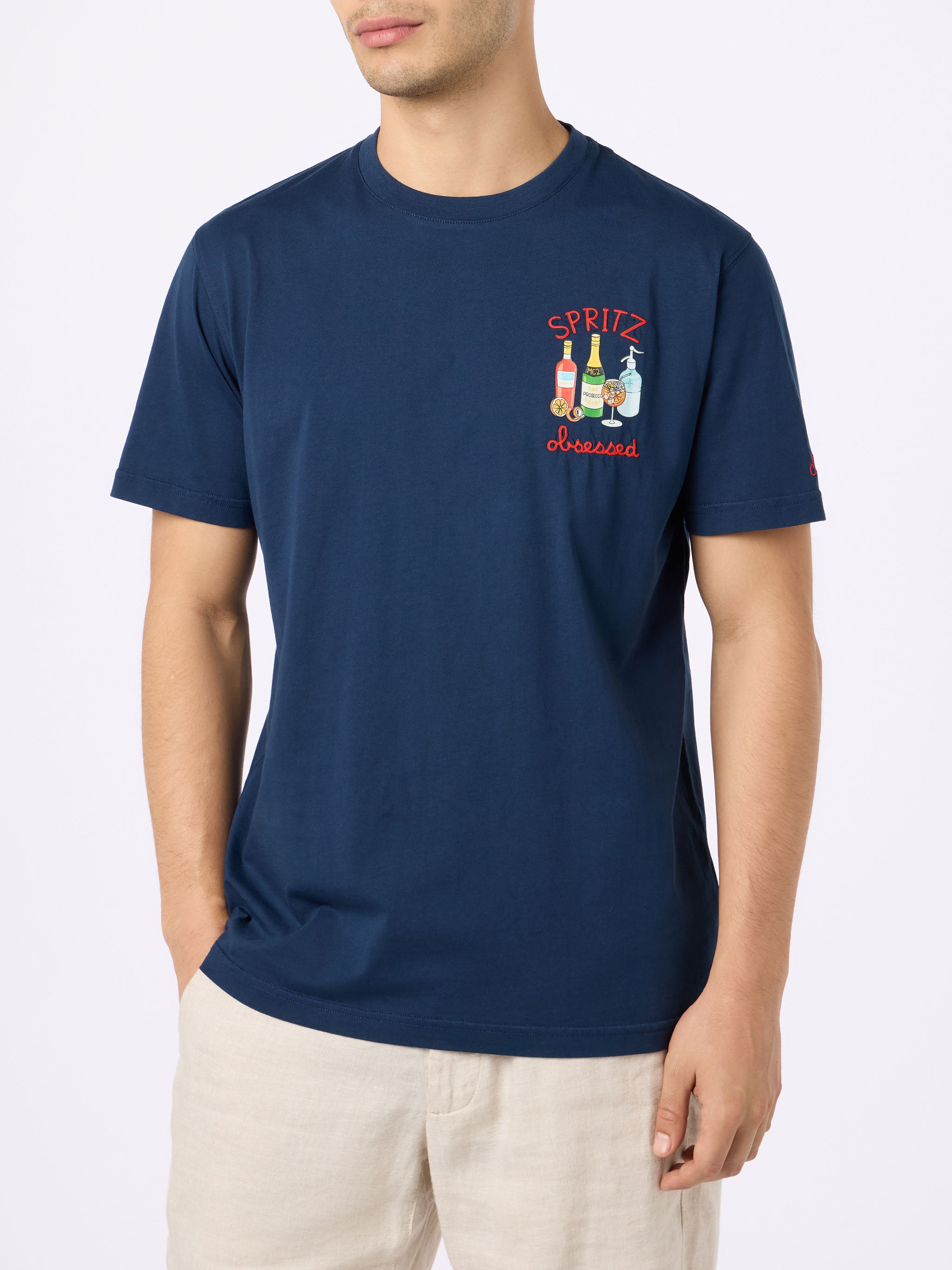 mc2-saint-barth-t-shirt-uomo-blu-con-ricamo-spritz-obsessed-cotone-puro-girocoll image 3