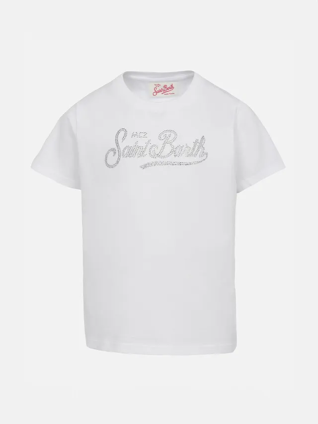 mc2-saint-barth-elly-t-shirt-bambina-in-jersey-cotone-bianca-con-ricamo-strass image 1
