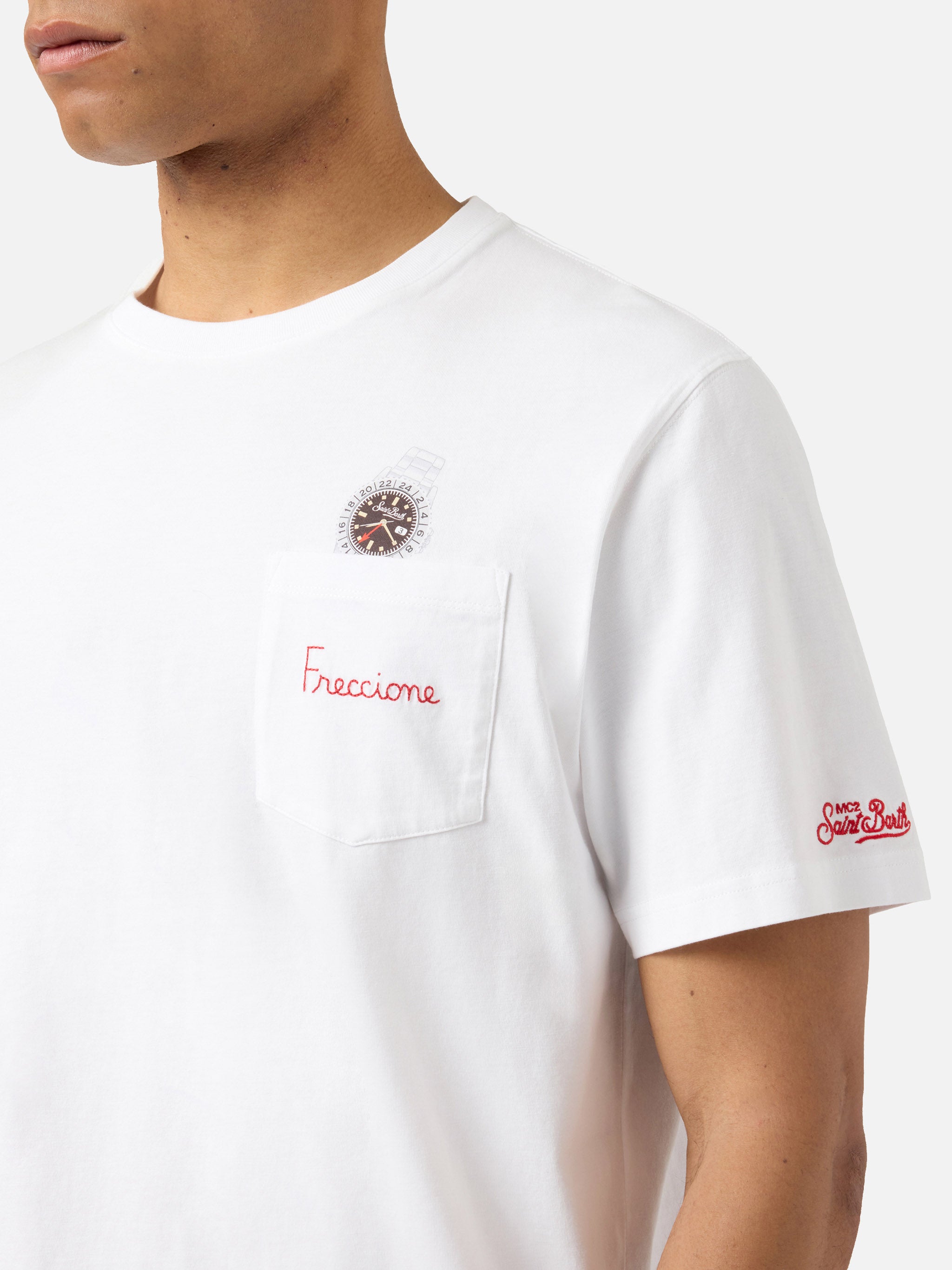 t-shirt-mc2-saint-barth-austin-bianca-con-taschino-ricamo-freccione-e-orologio-i image 2