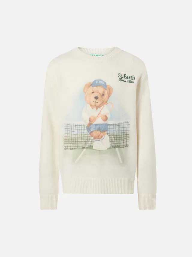 mc2-saint-barth-maglione-douglas-ragazzo-in-misto-cashmere-beige-con-stampa-orse image 1