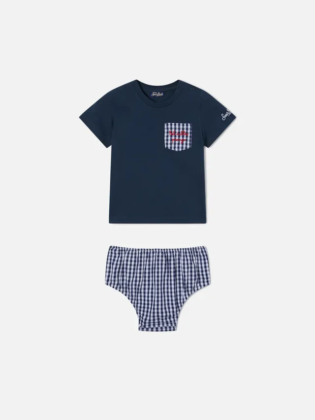 mc2-saint-barth-set-samy-neonato-t-shirt-copri-pannolino-vichy-blu-navy image 1