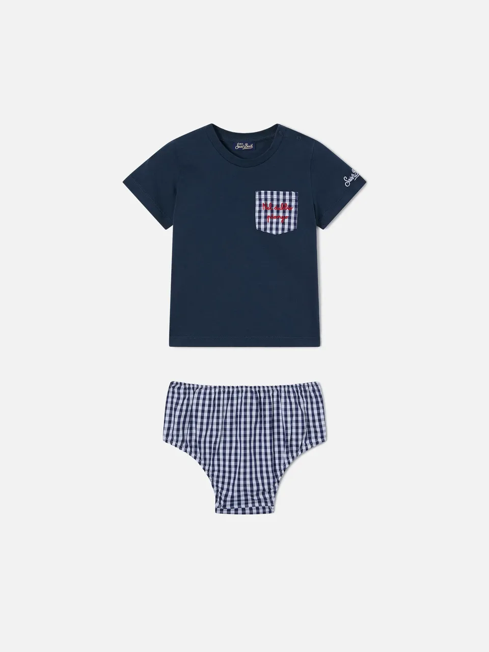 mc2-saint-barth-set-samy-neonato-t-shirt-copri-pannolino-vichy-blu-navy image 1