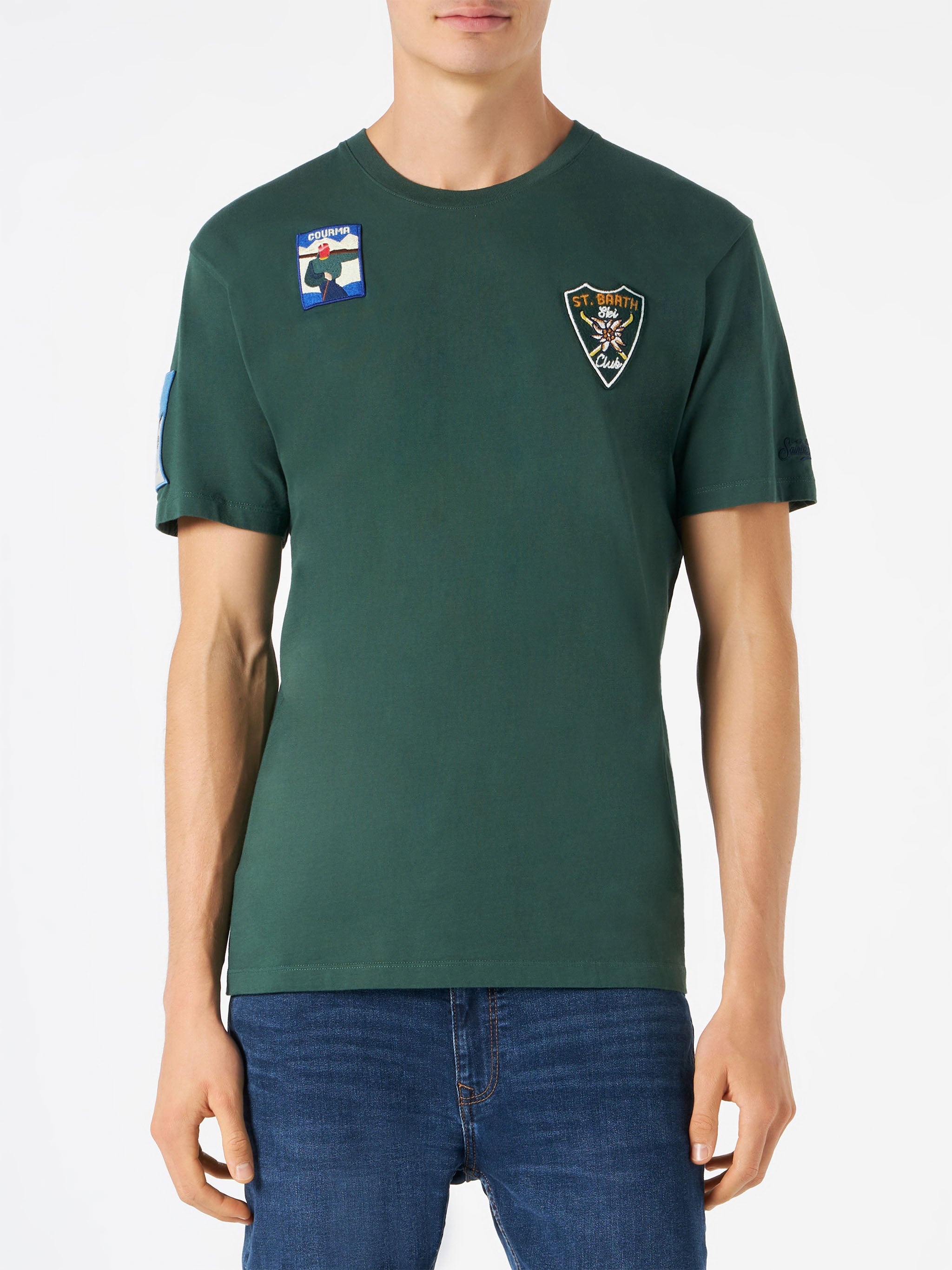 mc2-saint-barth-arnott-t-shirt-uomo-cotone-verde-bosco-patch-multicolor-slim image 2