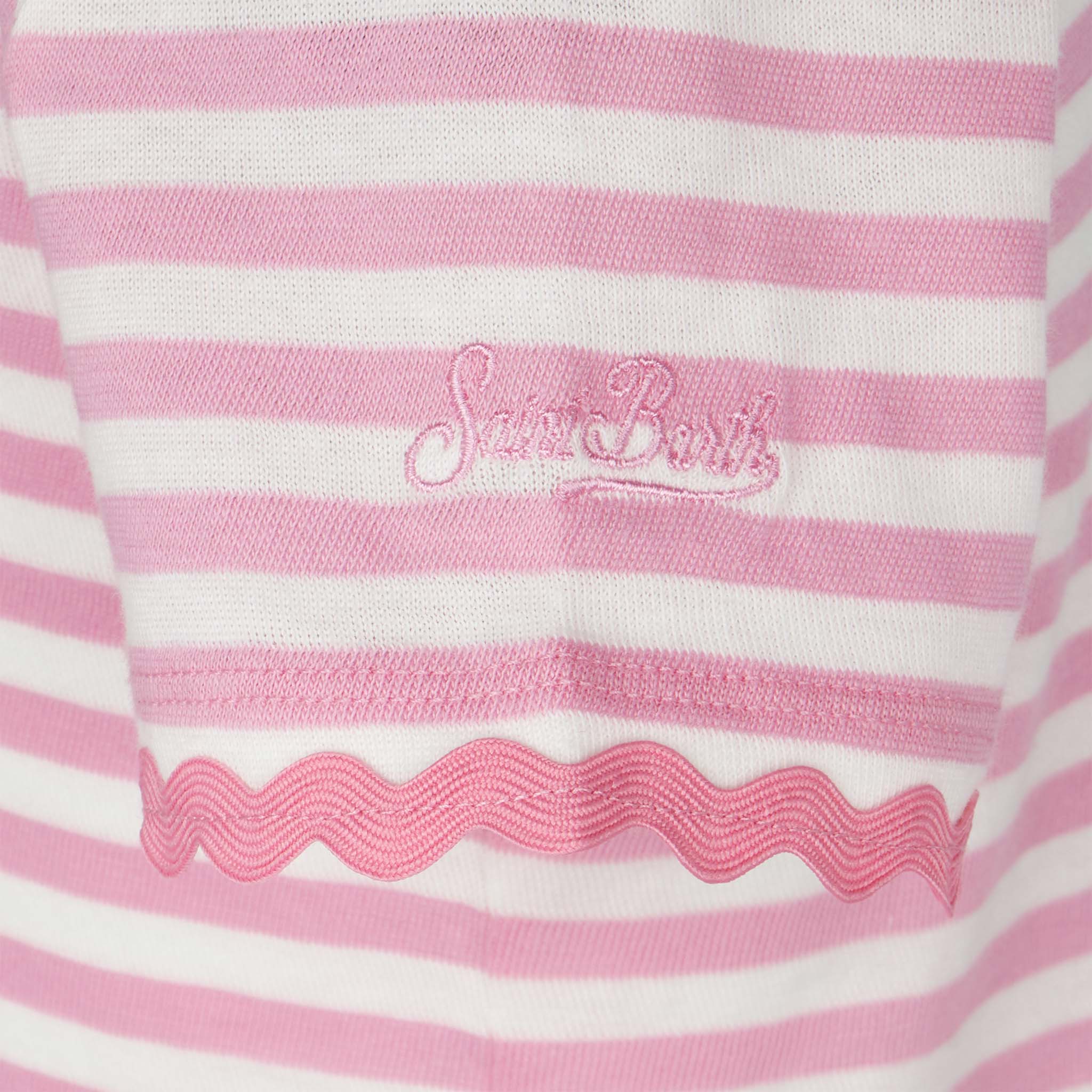 mc2-saint-barth-t-shirt-bambina-righe-fucsia-ricamo-st-barth image 2